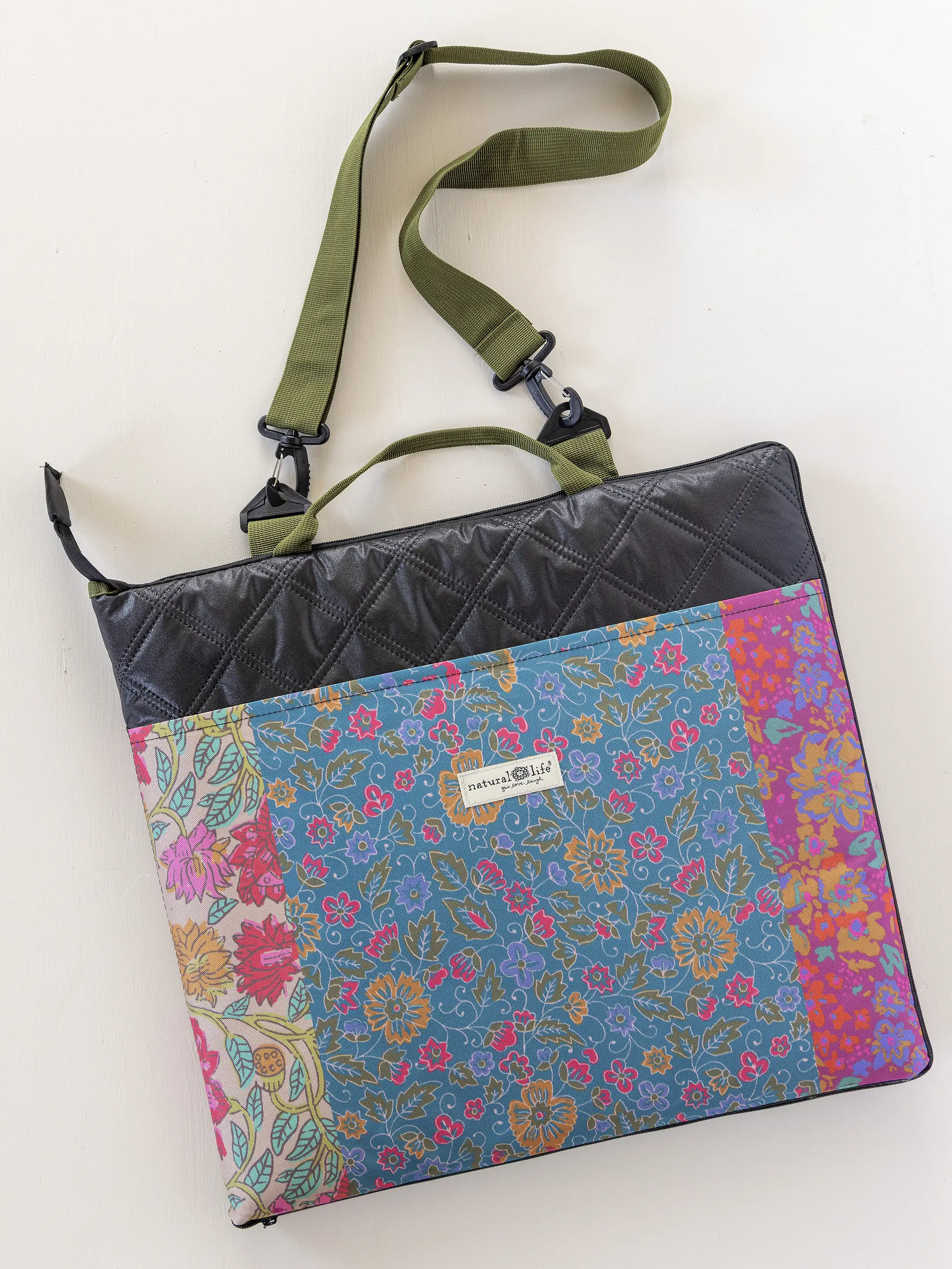 Picnic Blanket Tote - Bright Patchwork Zinnias - Image 4