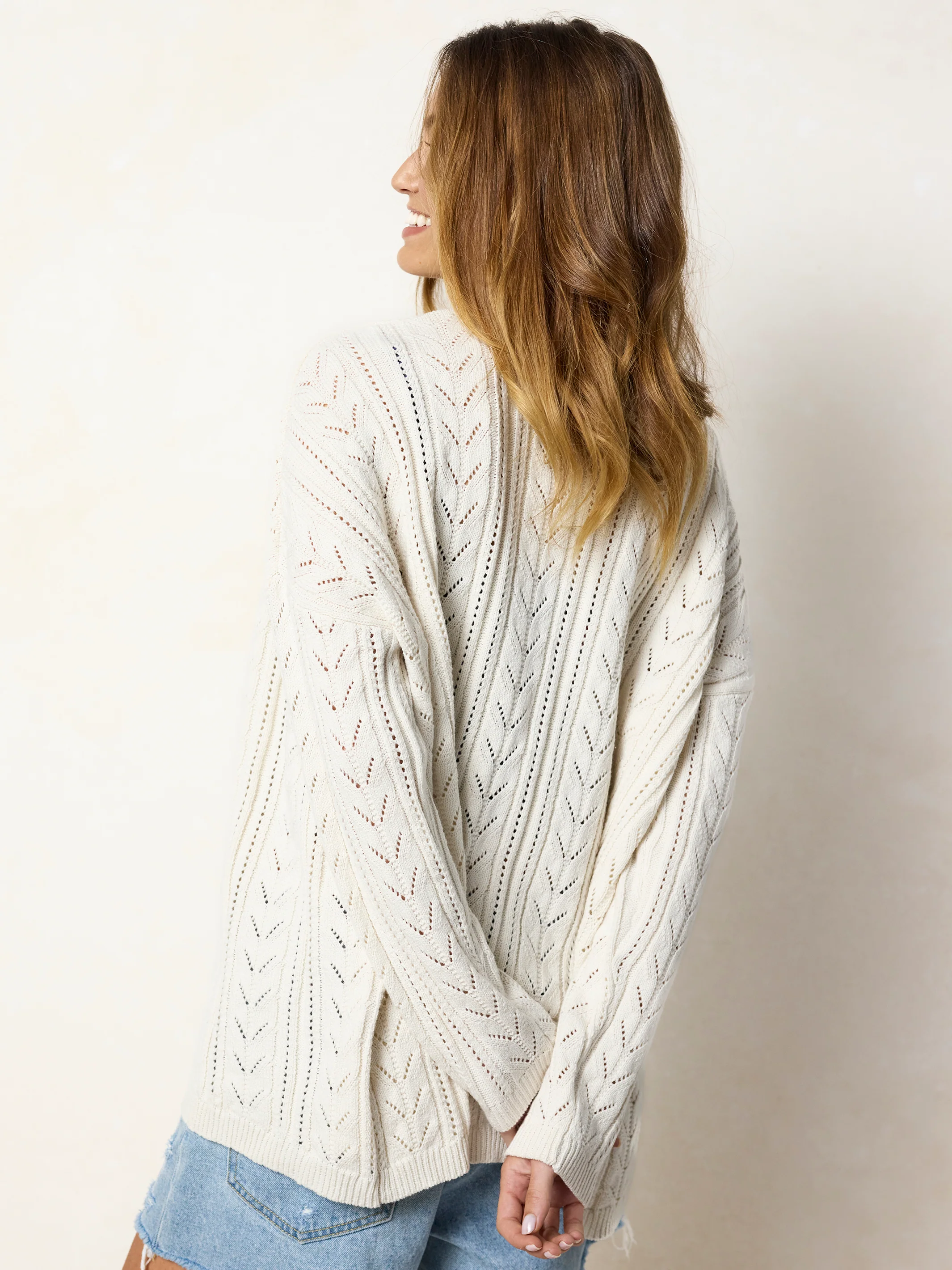 Pointelle Grandpa Cardigan - Cream - Image 6