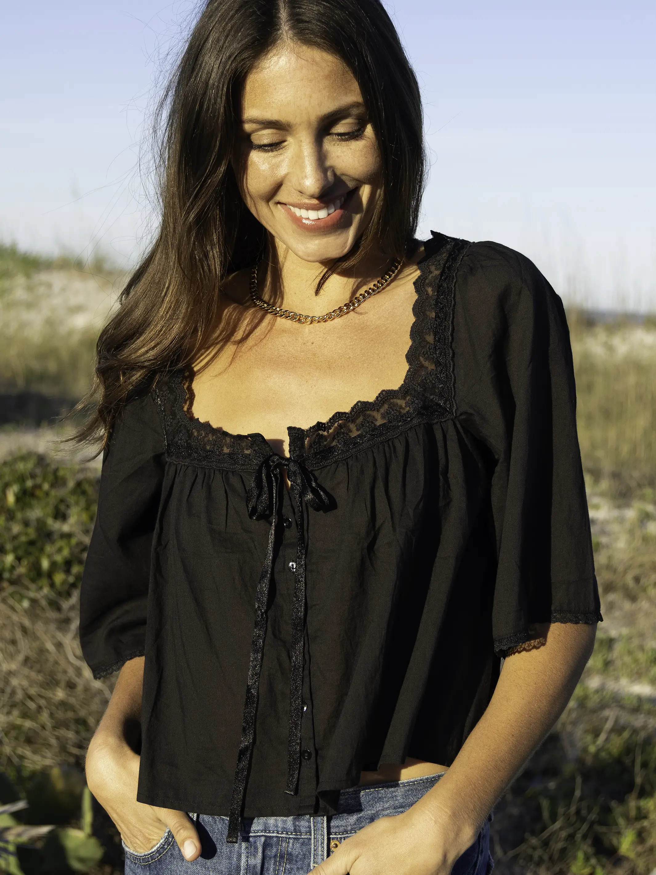 Prettiest Cotton Lace Blouse - Black - Image 2