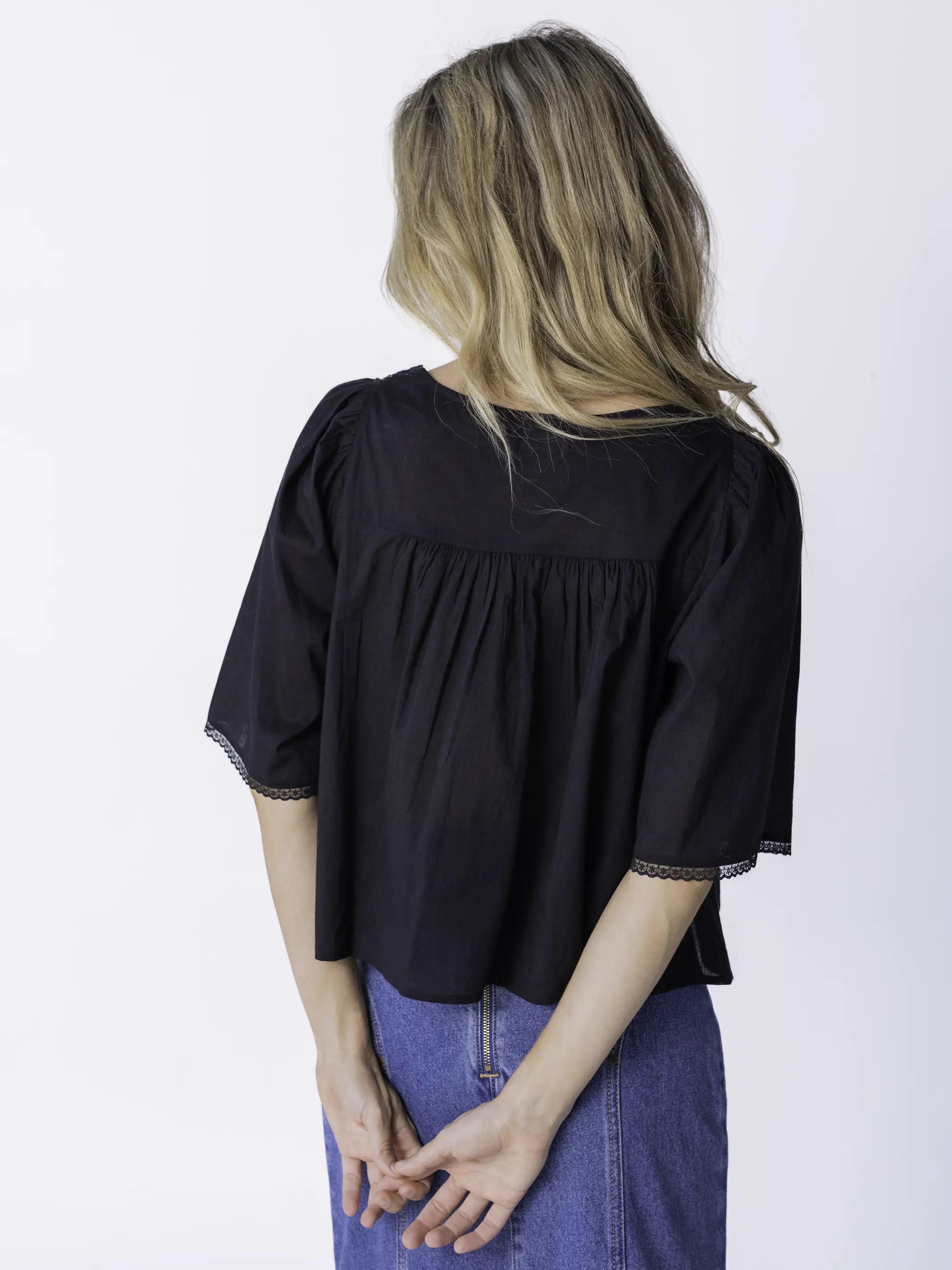 Prettiest Cotton Lace Blouse - Black - Image 3