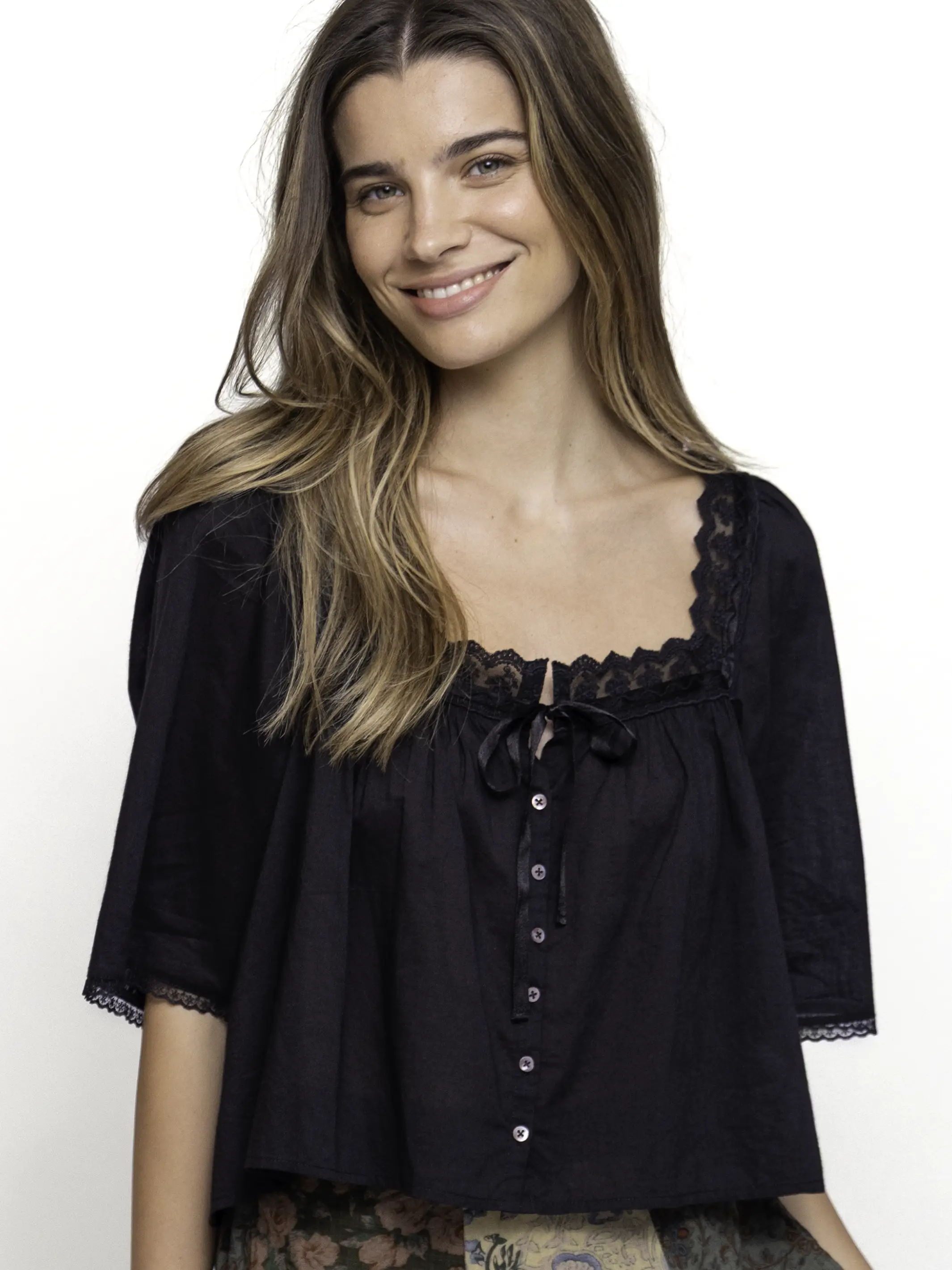 Prettiest Cotton Lace Blouse - Black - Image 5