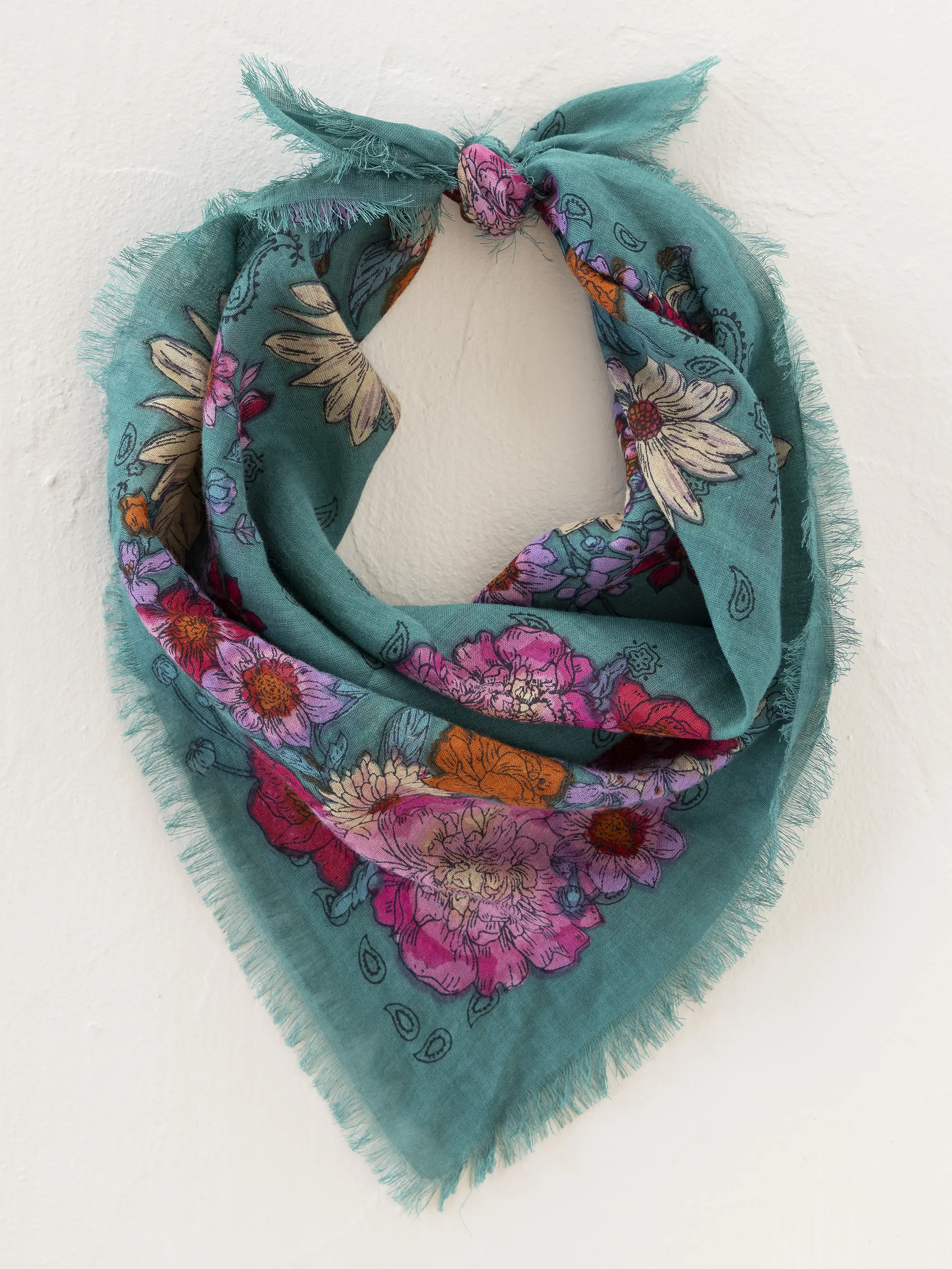 Printed Cotton Bandana - Botanical Teal - Image 4