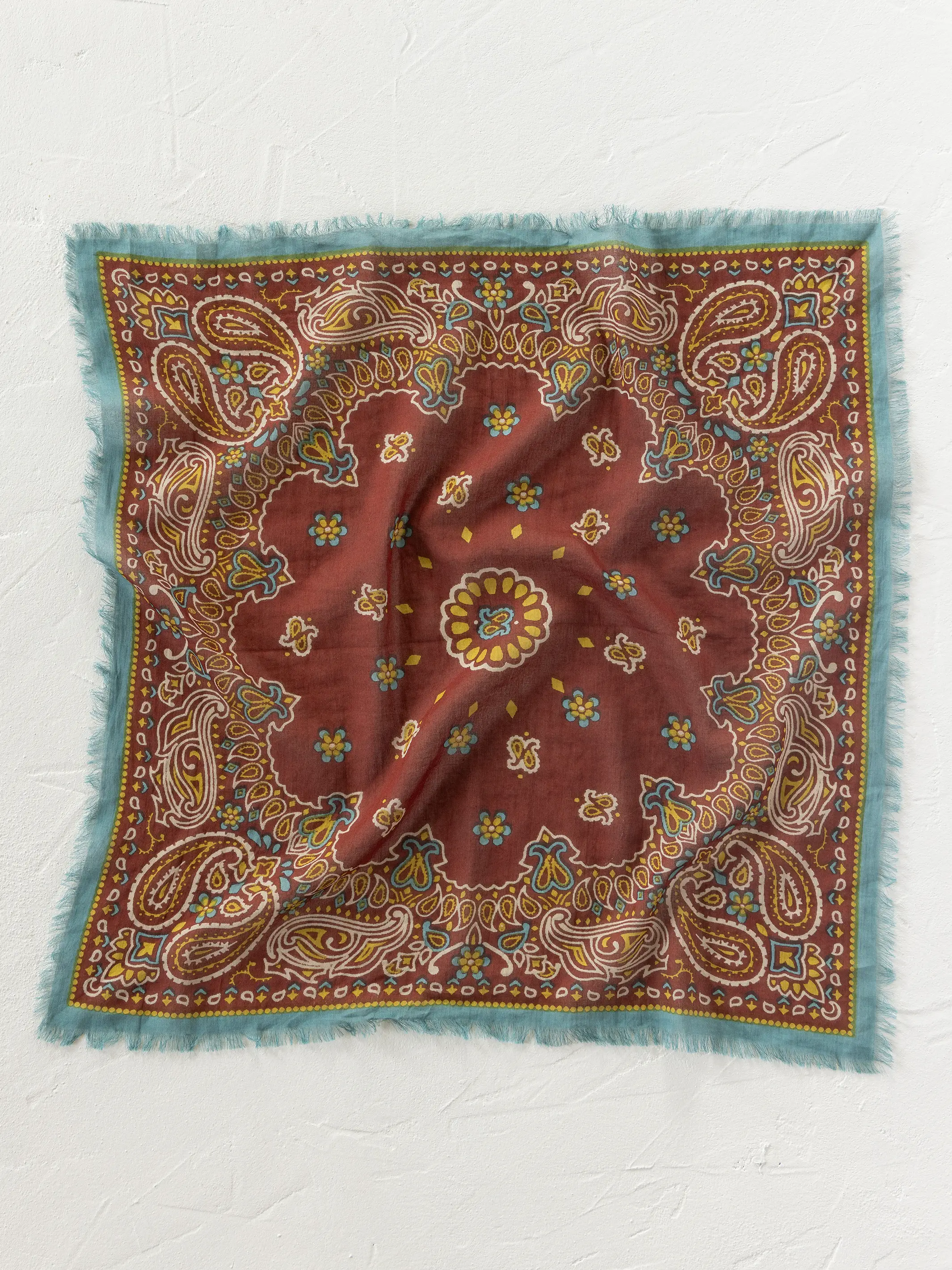 Printed Cotton Bandana - Classic Brick Red - Image 3
