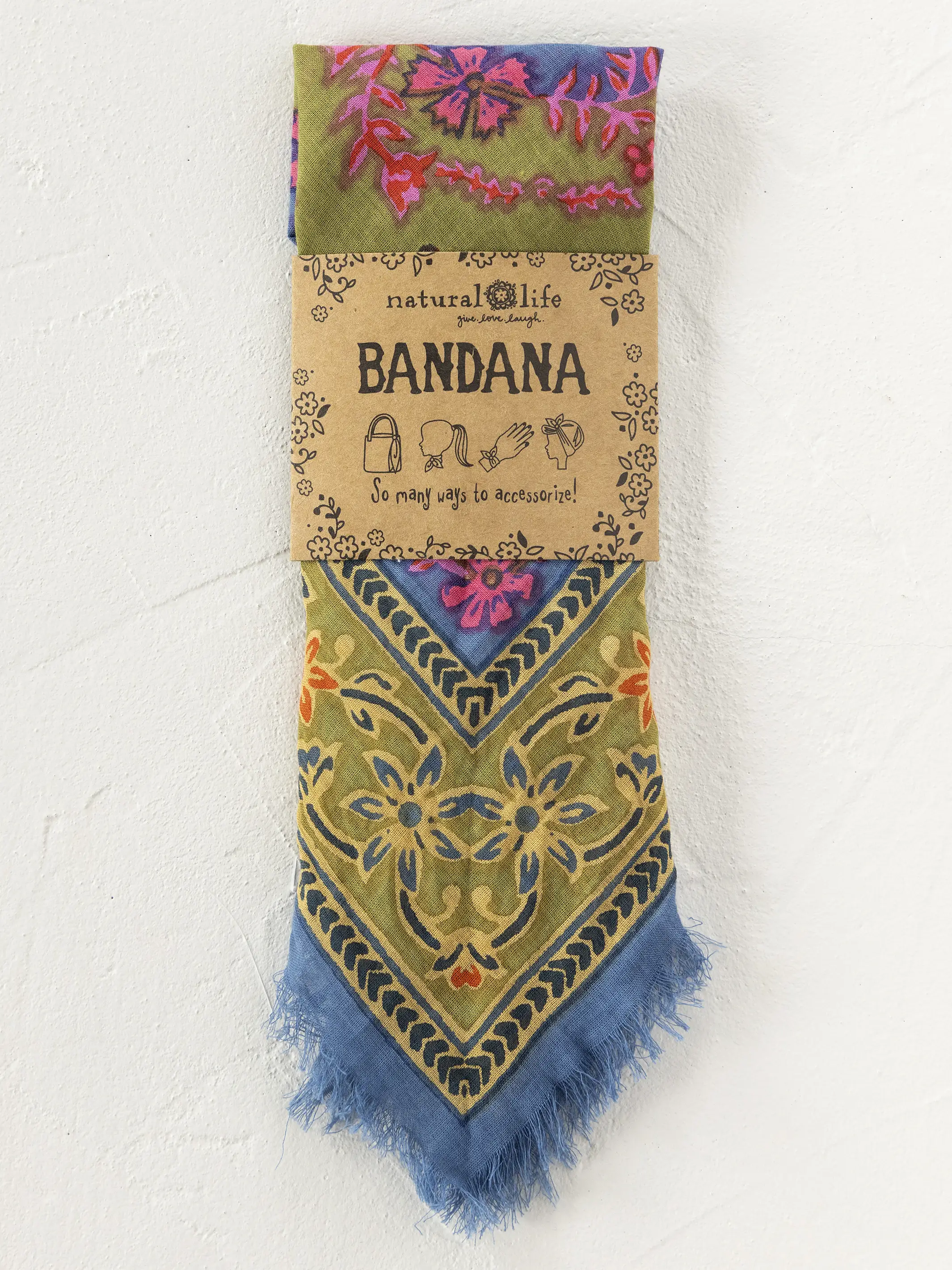 Printed Cotton Bandana - Moss Spring Scarf - Image 3