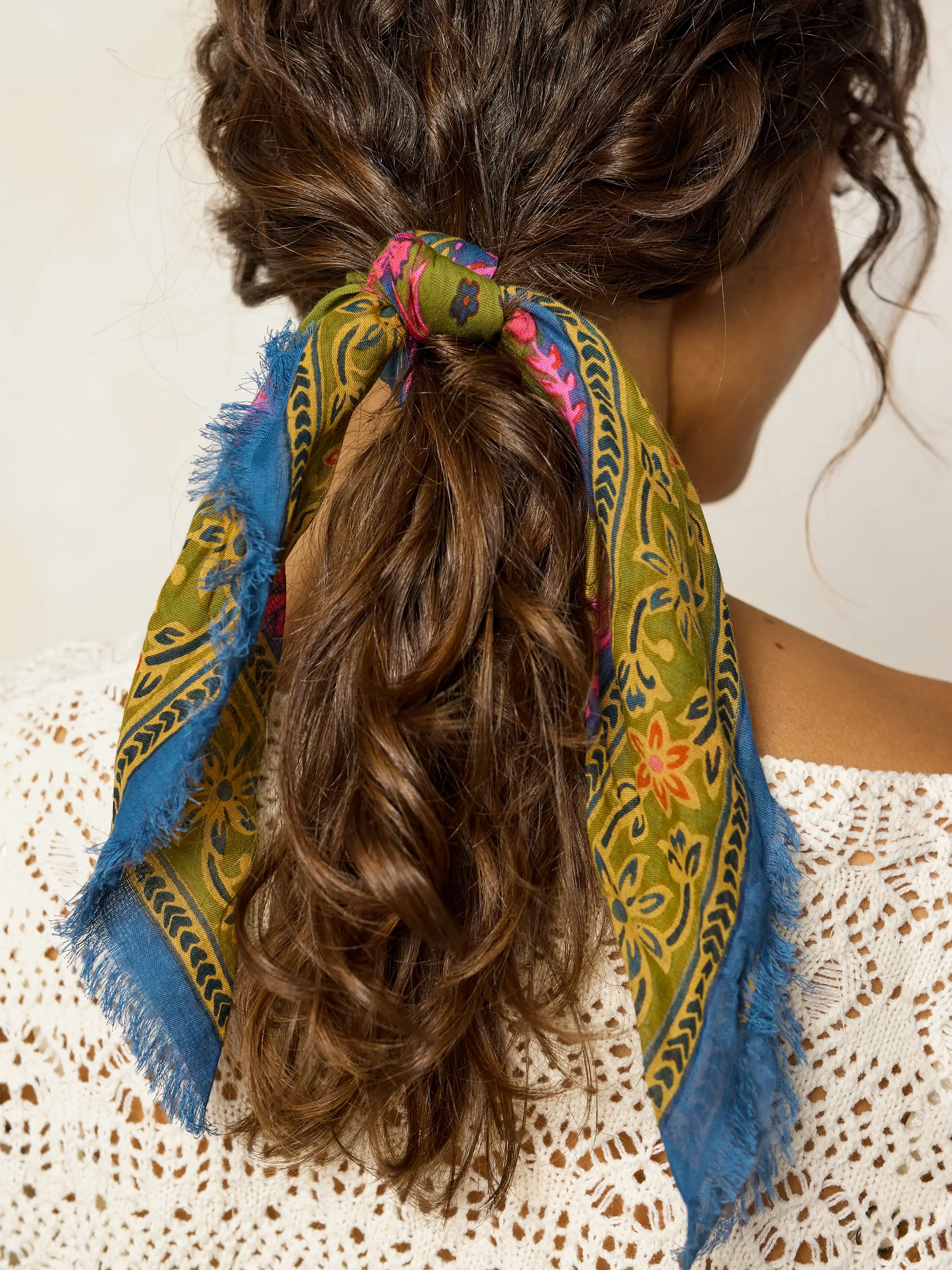 Printed Cotton Bandana - Moss Spring Scarf - Image 4