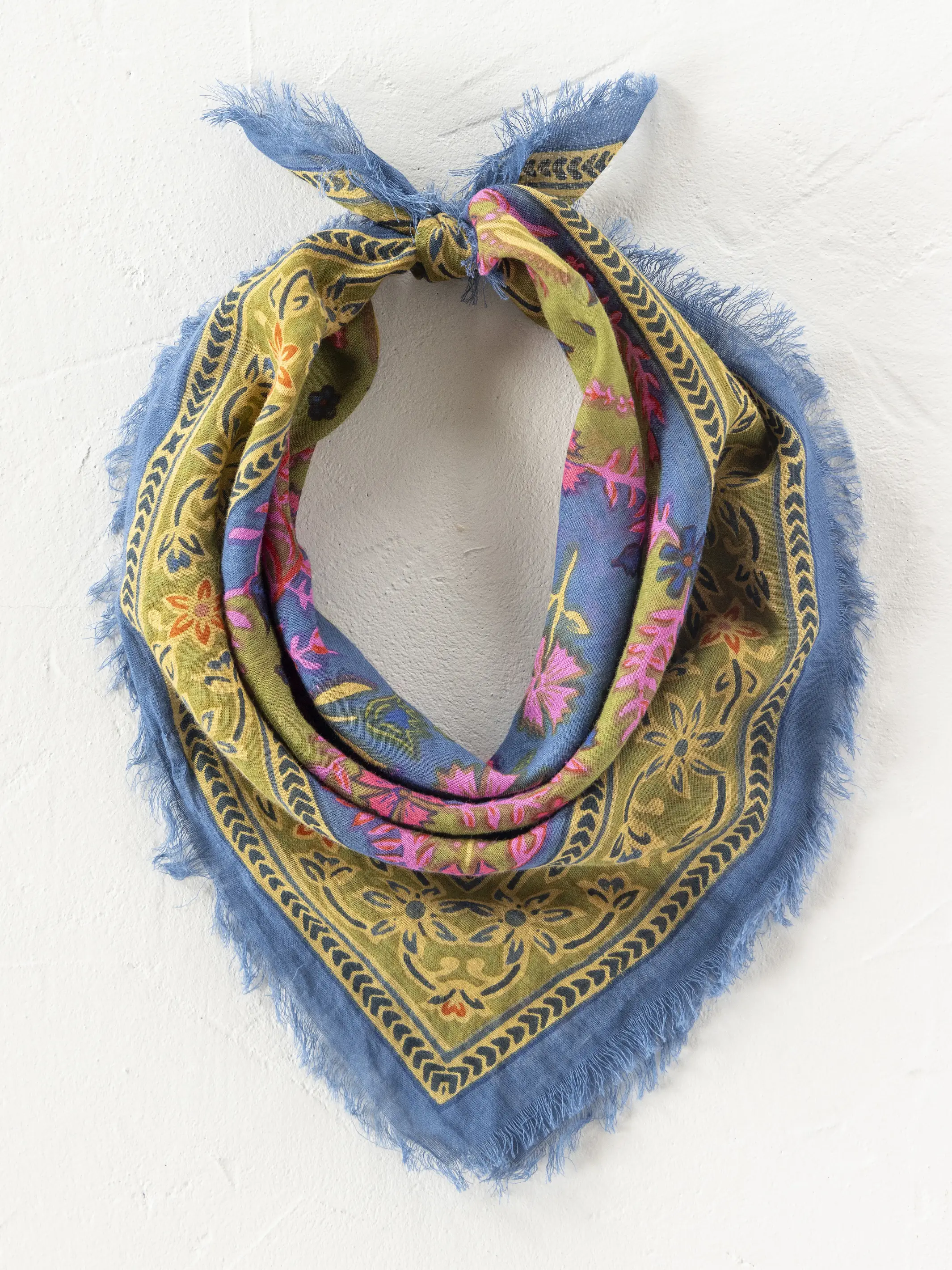 Printed Cotton Bandana - Moss Spring Scarf - Image 5