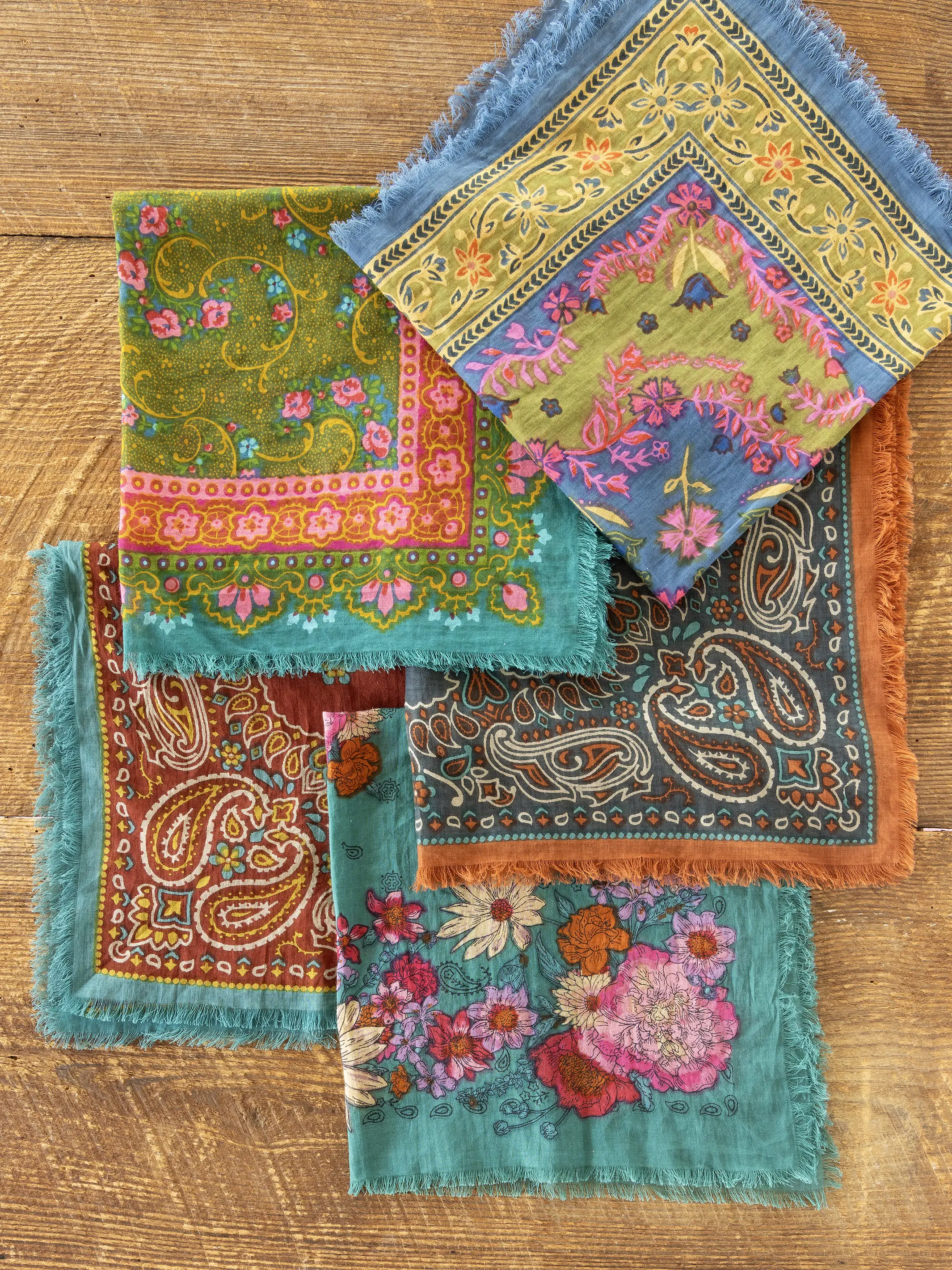 Printed Cotton Bandana - Moss Spring Scarf - Image 6