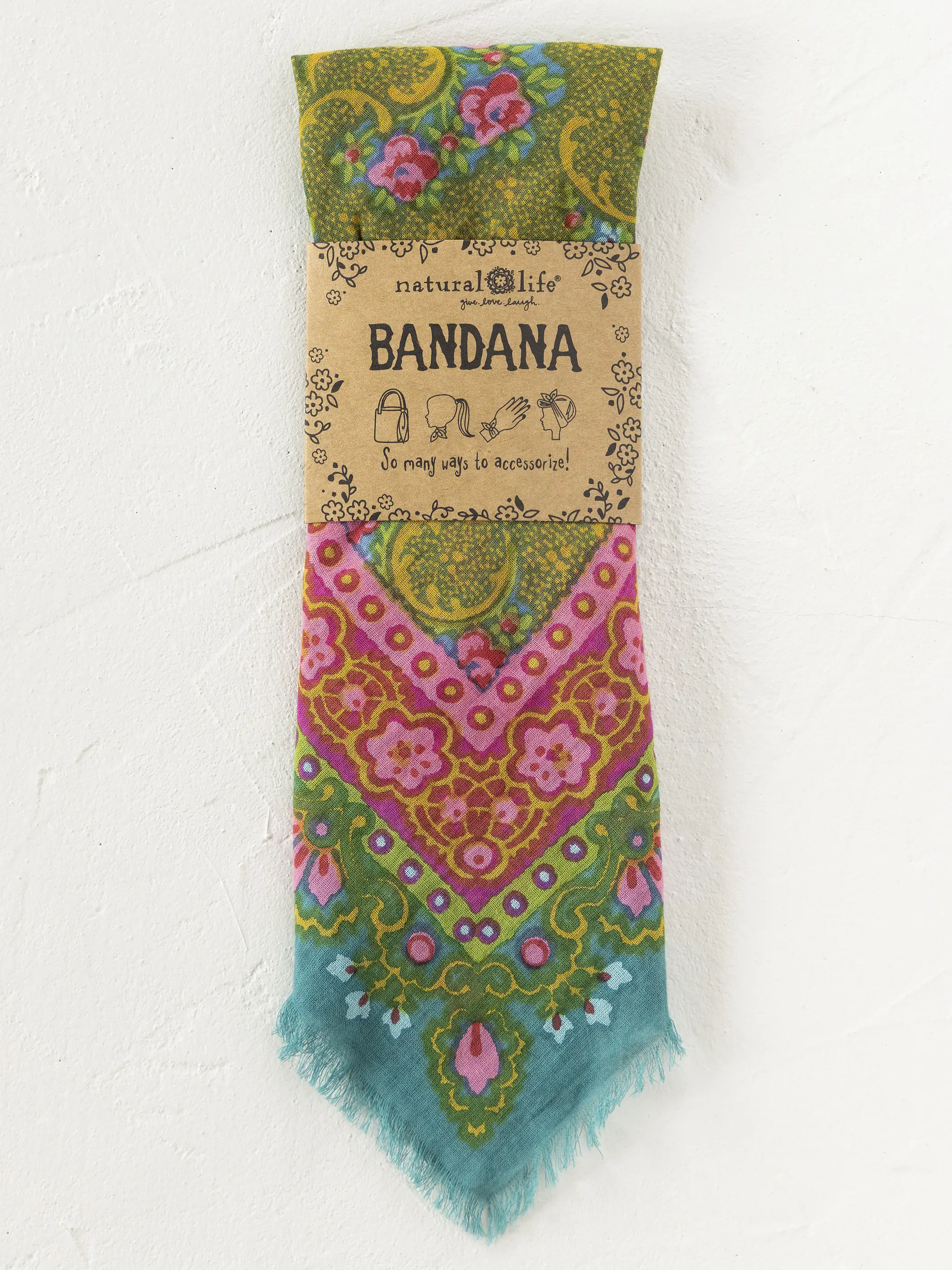 Printed Cotton Bandana - Teal Filigree Scarf - Image 2