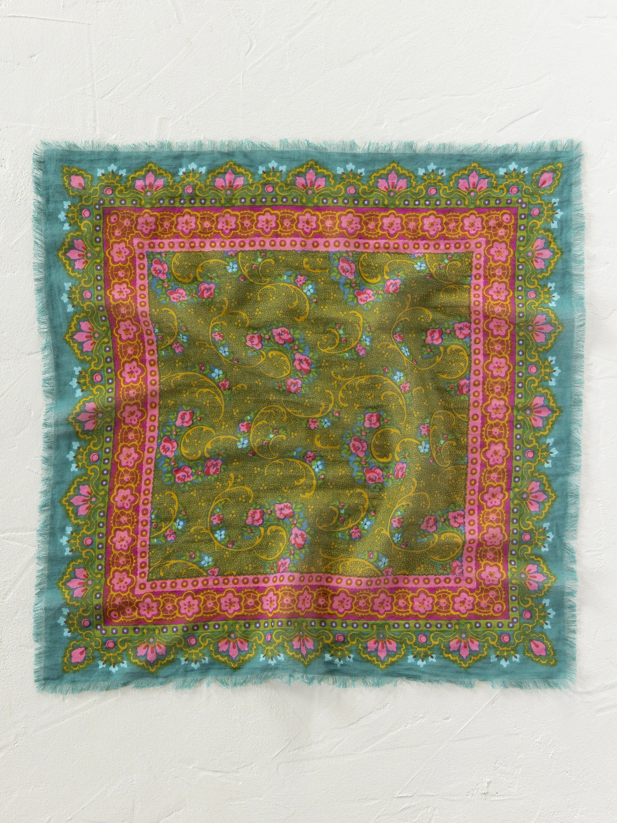 Printed Cotton Bandana - Teal Filigree Scarf - Image 3