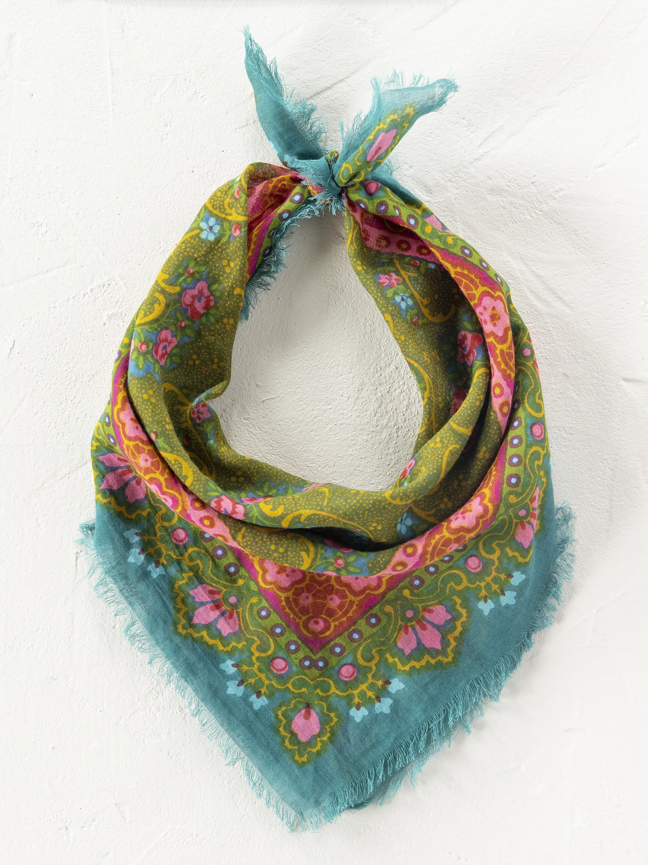 Printed Cotton Bandana - Teal Filigree Scarf - Image 4
