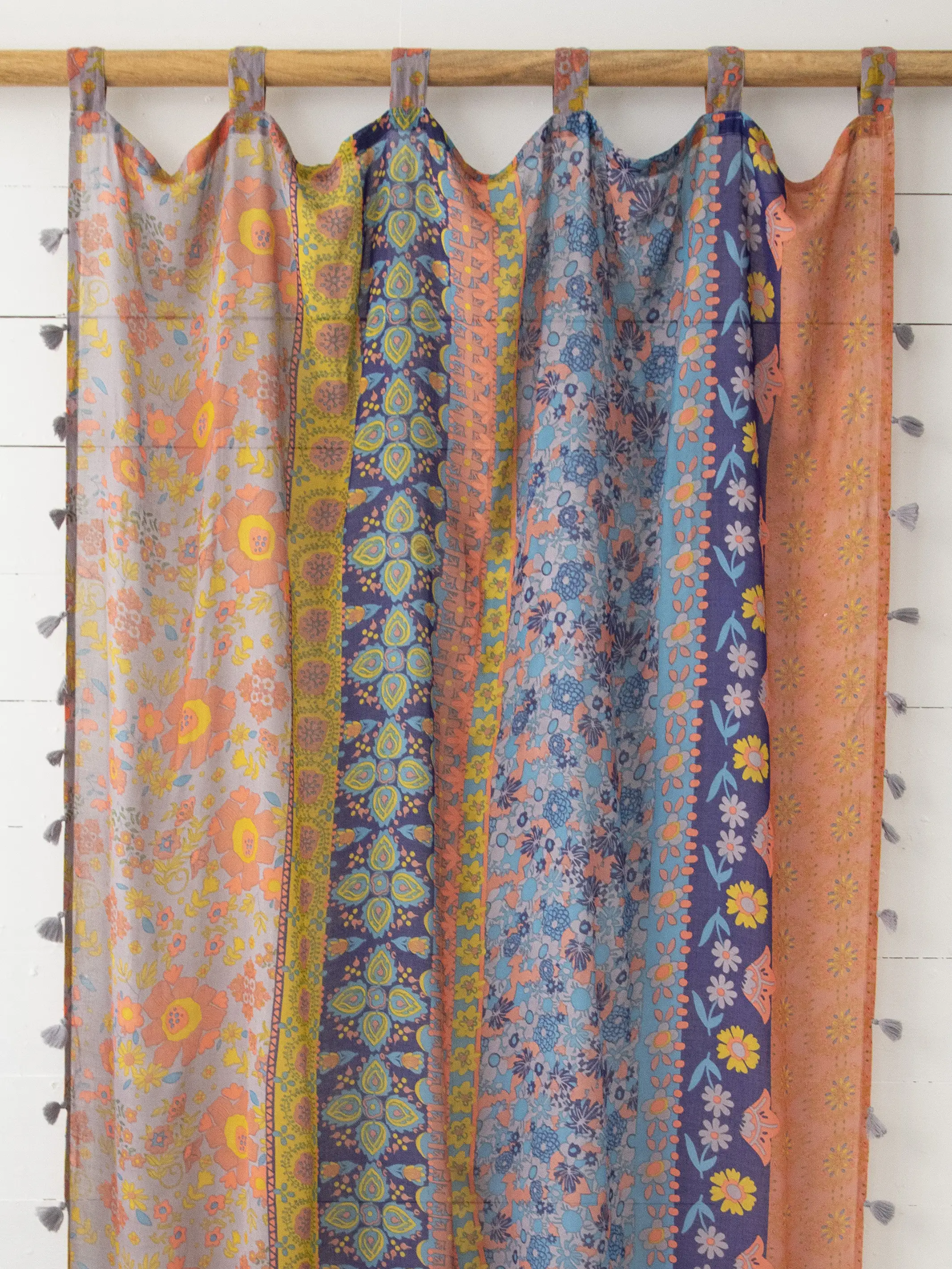 Printed Curtain Panel - Coral Pink Teal - Image 3