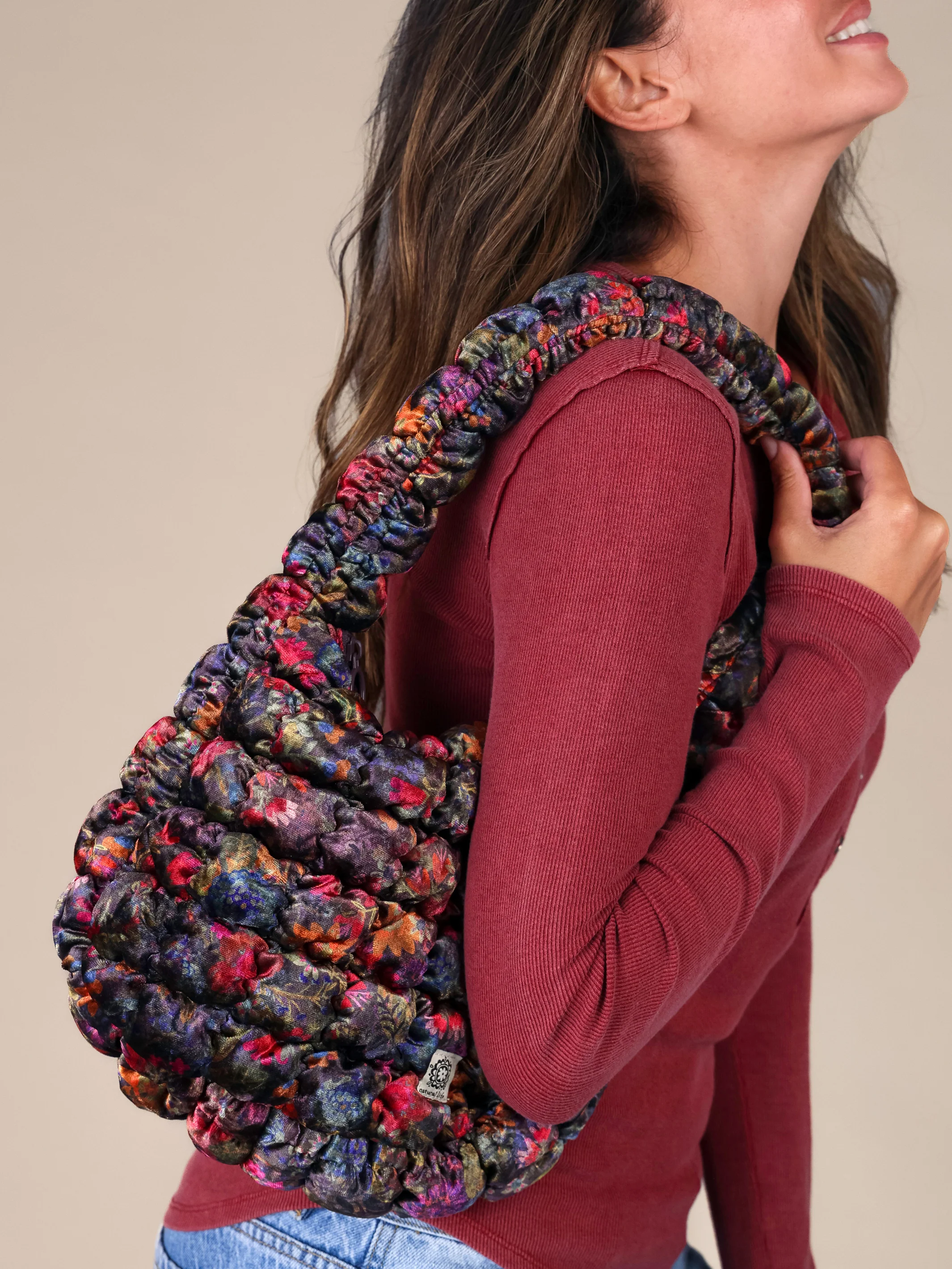 Puffy Velvet Fit-It-All Bag - Small Dark Floral Garden - Image 3