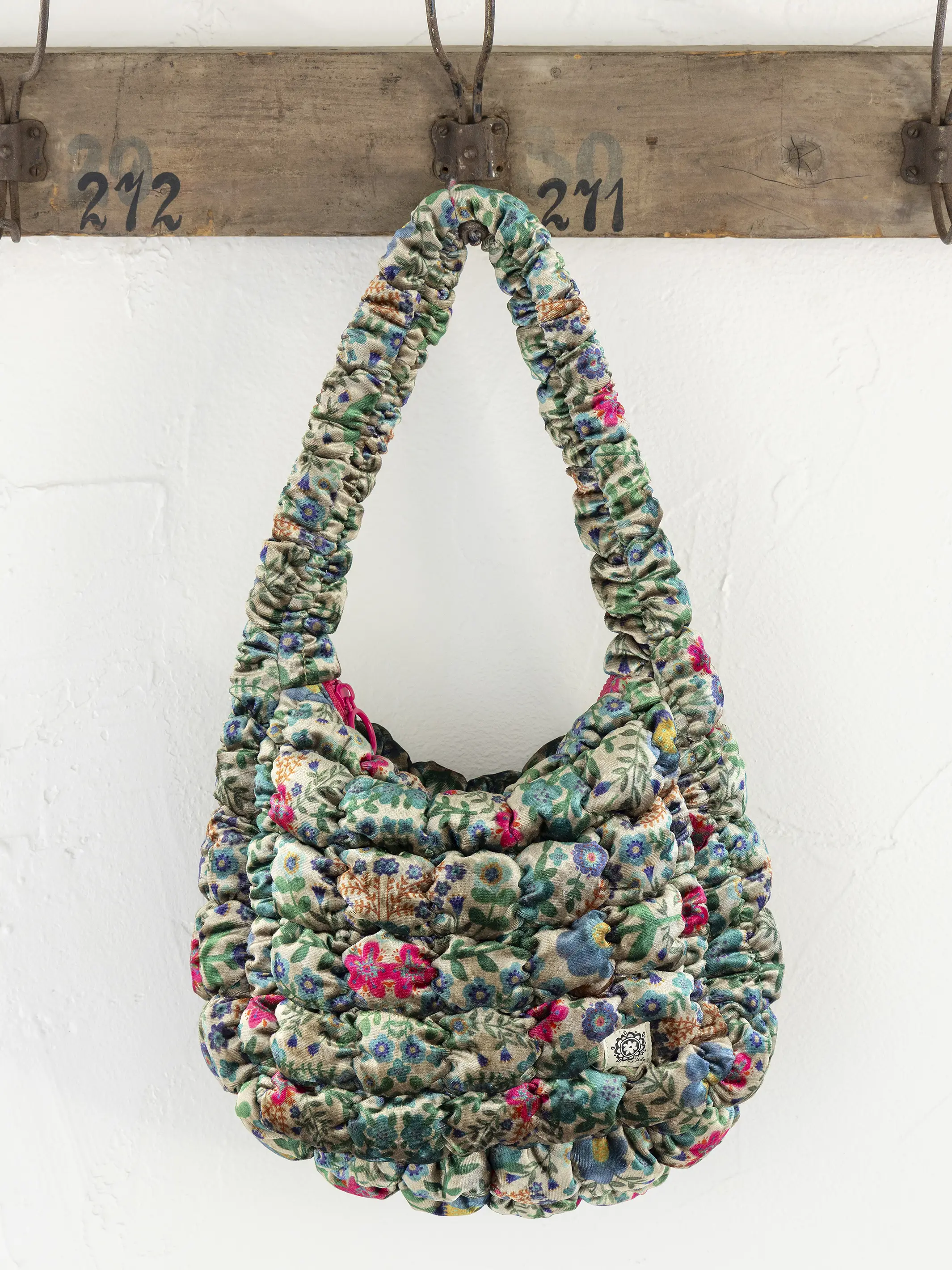 Puffy Velvet Fit-It-All Bag - Small Teal Flower - Image 3