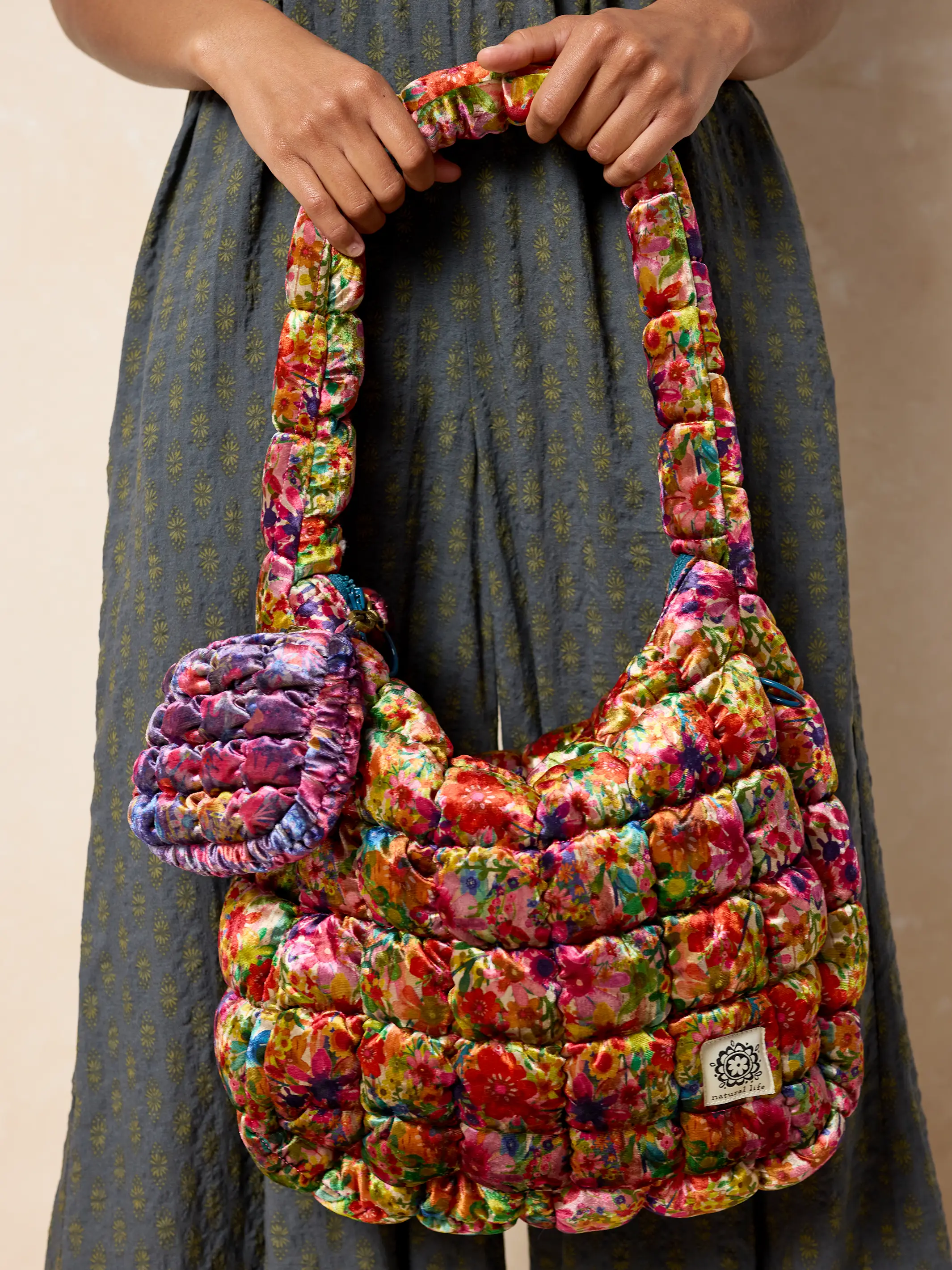 Puffy Velvet Mini Clip-On Pouch - Dark Floral Garden - Image 2