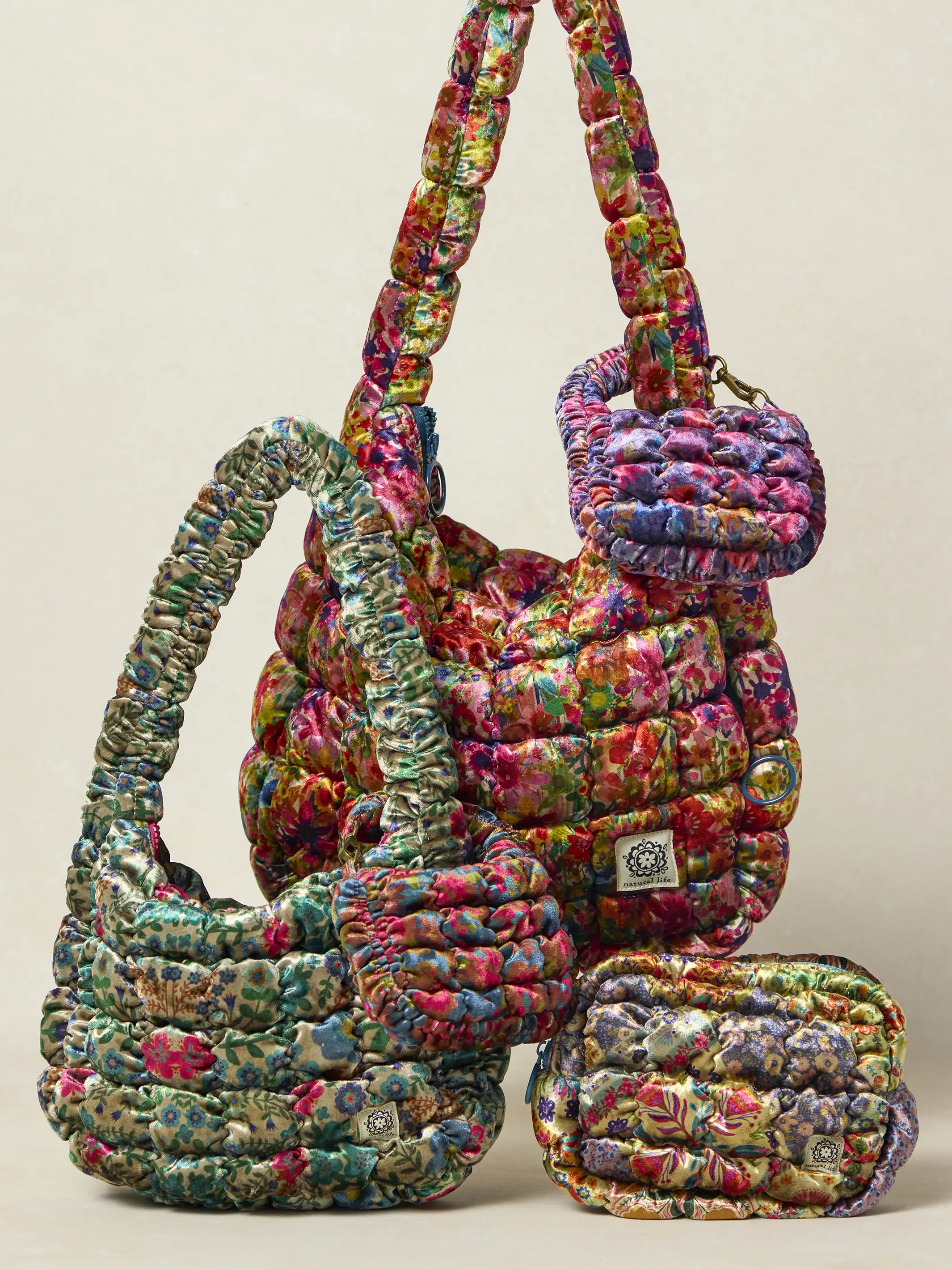 Puffy Velvet Mini Clip-On Pouch - Dark Floral Garden - Image 3