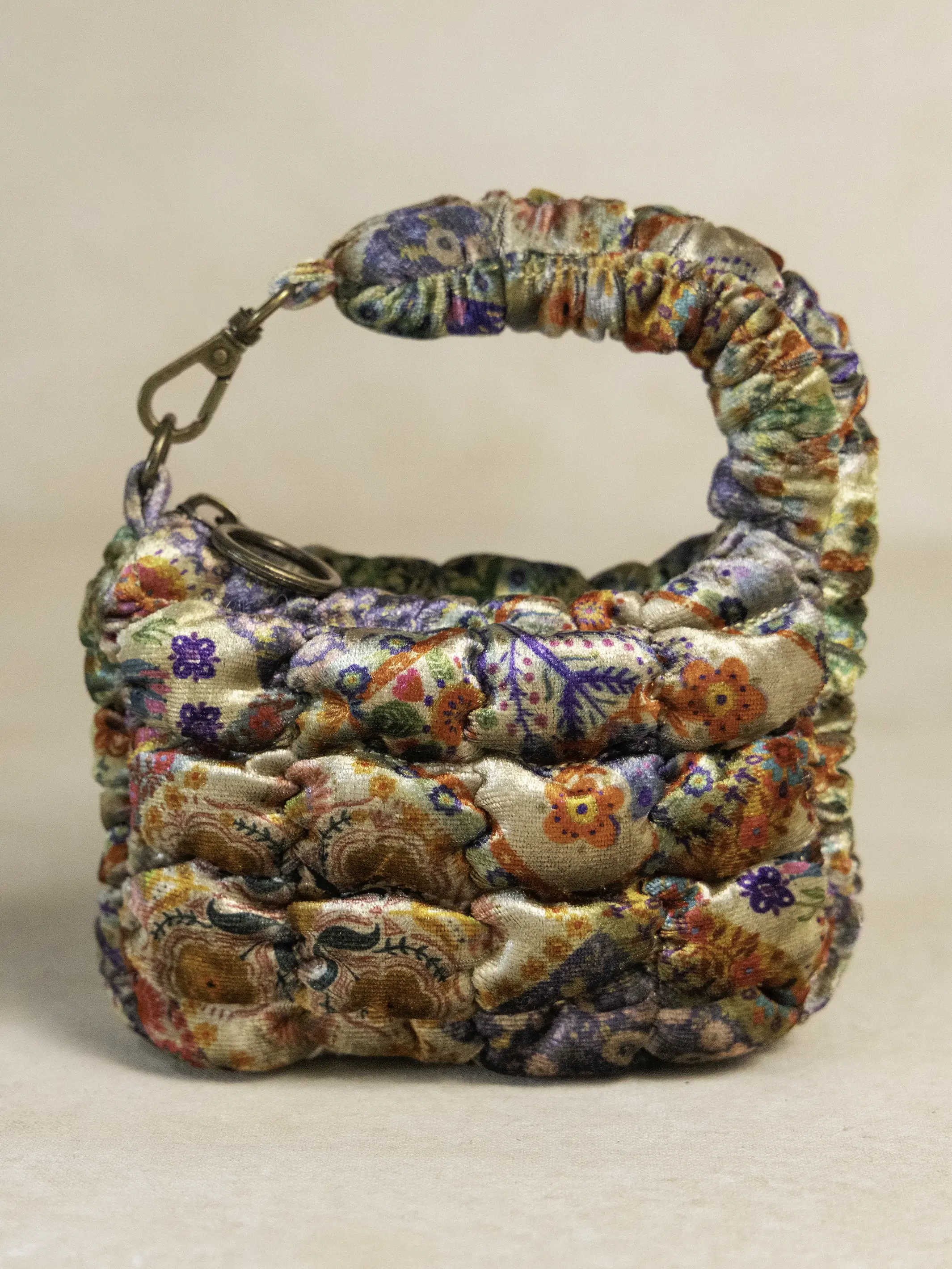 Puffy Velvet Mini Clip-On Pouch - Mandala Folk Patchwork - Image 3