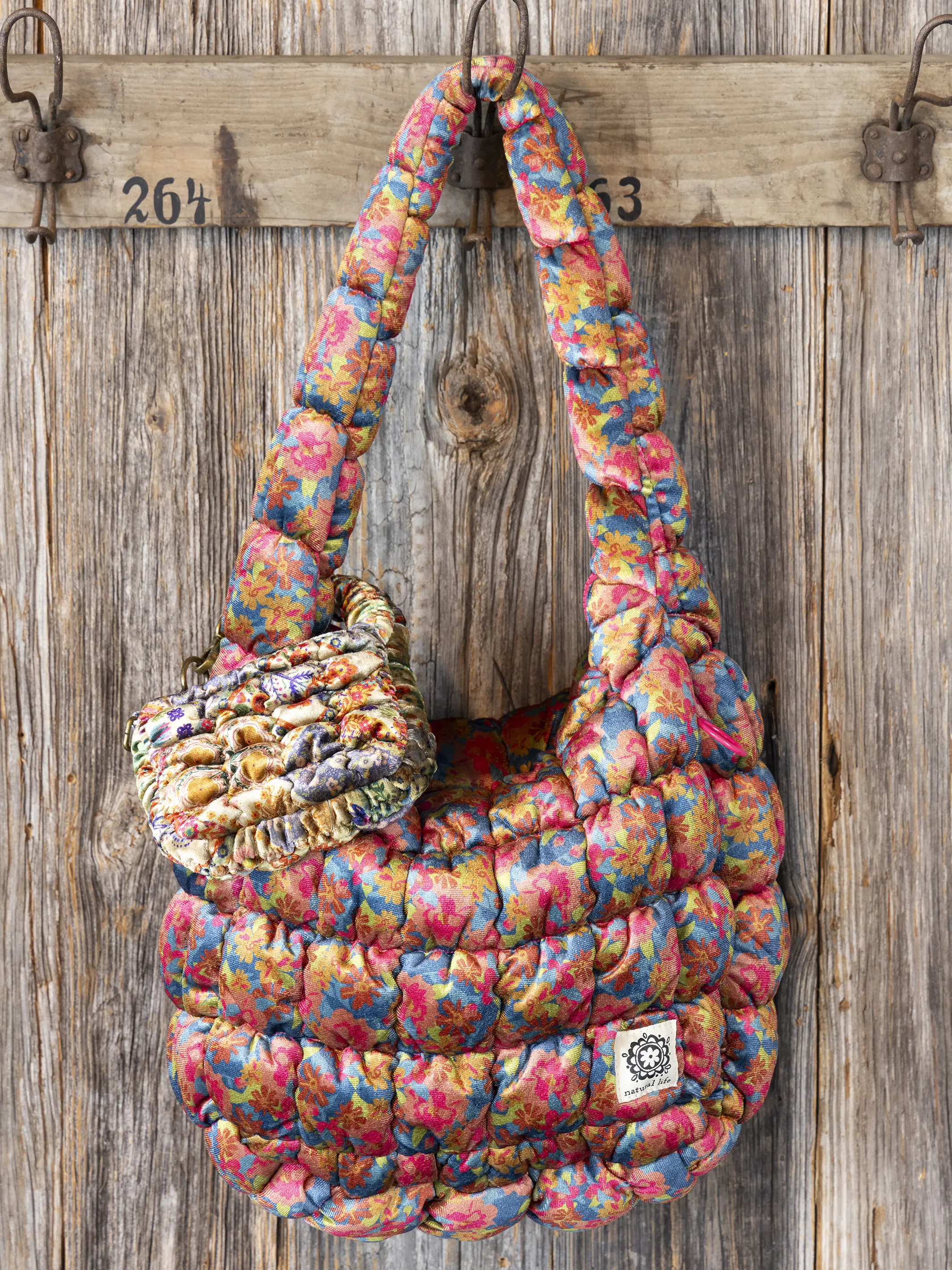Puffy Velvet Mini Clip-On Pouch - Mandala Folk Patchwork - Image 4