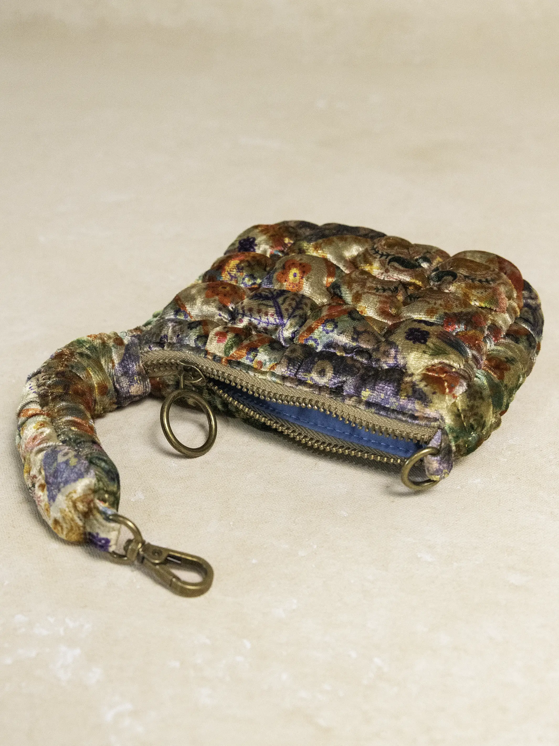 Puffy Velvet Mini Clip-On Pouch - Mandala Folk Patchwork - Image 5
