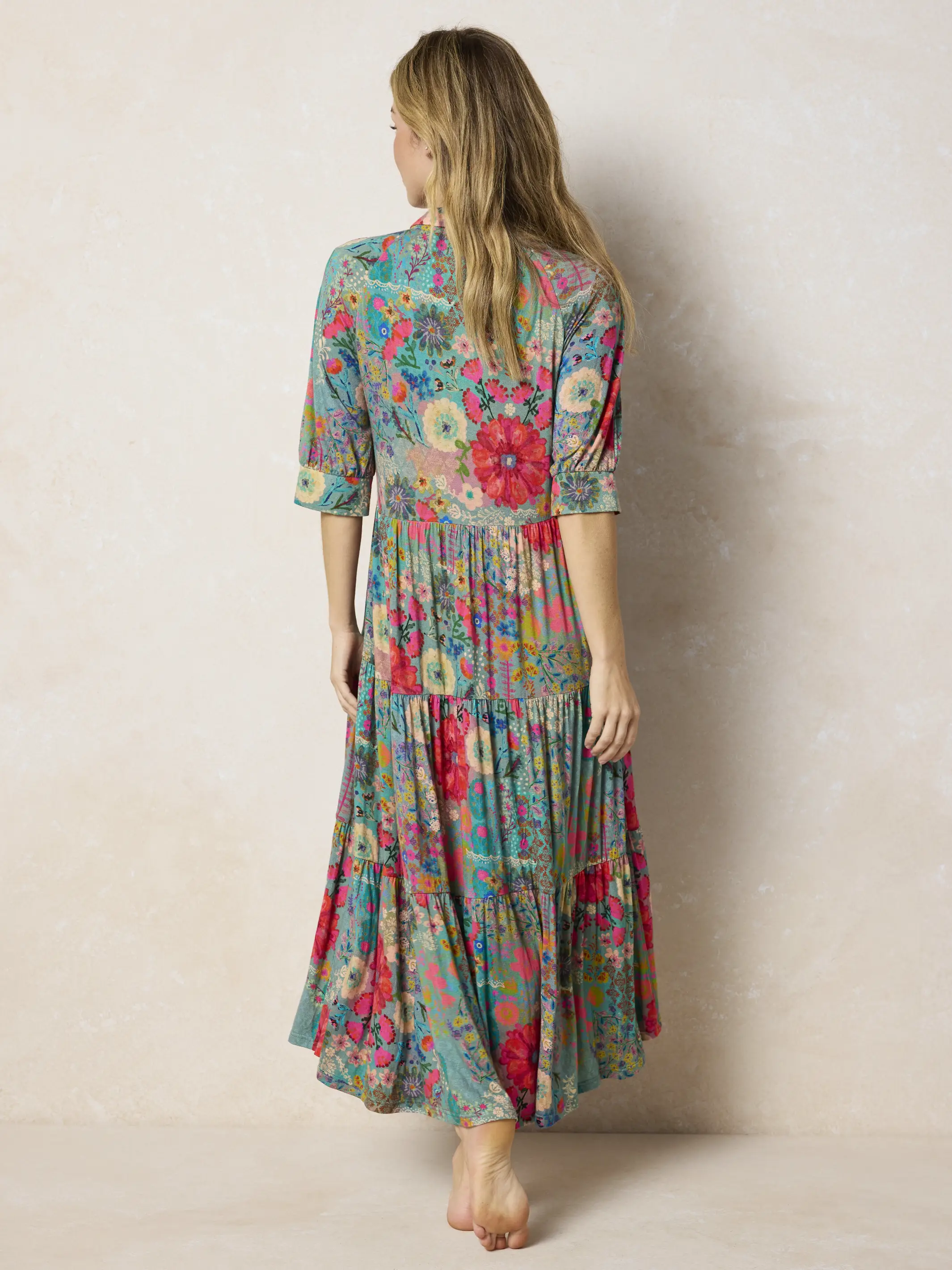 Rebecca "ButterSoft" Midi Dress - Blue Garden Patchwork - Image 5