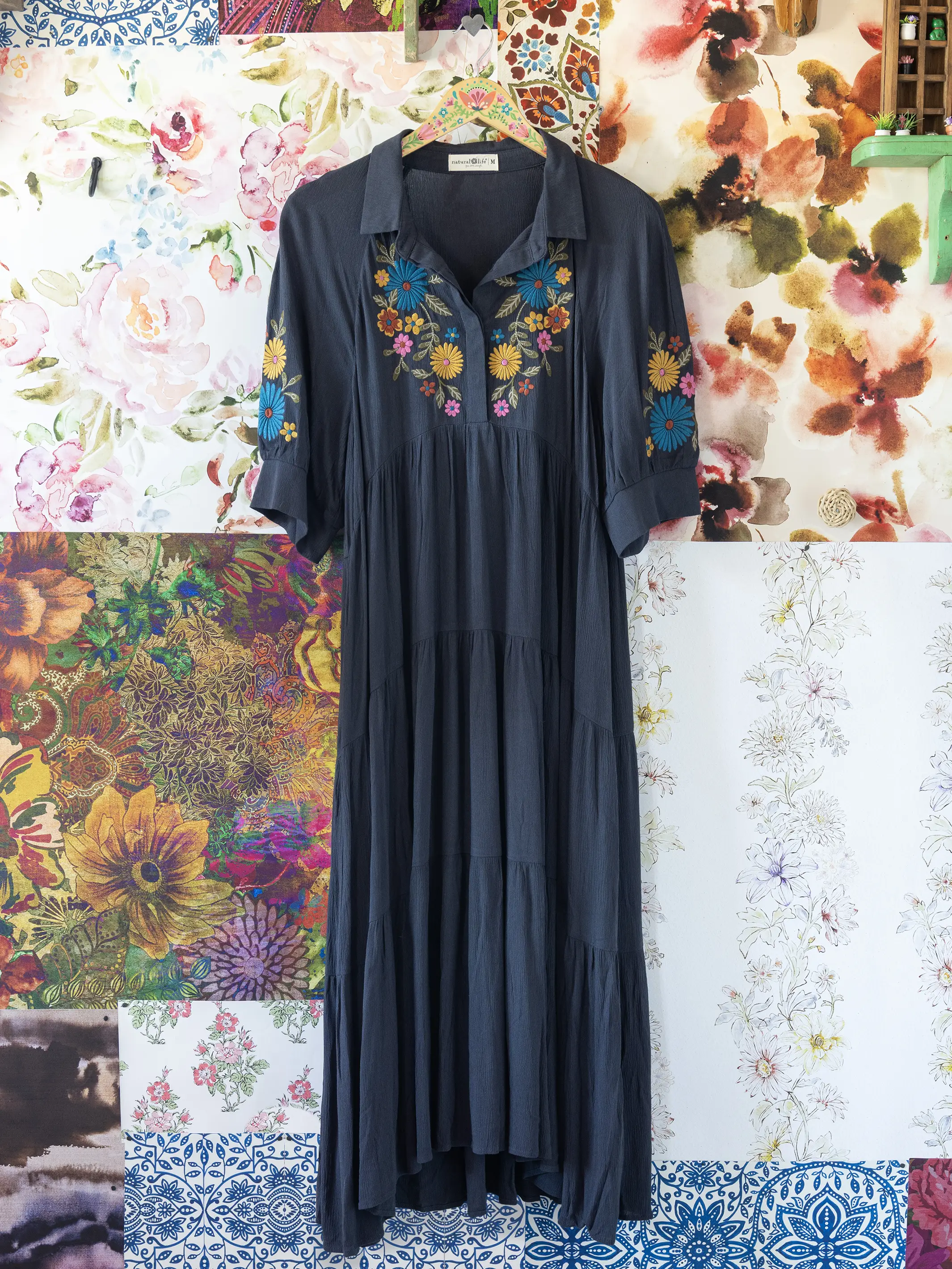 Rebecca Embroidered Midi Dress - Charcoal - Image 4