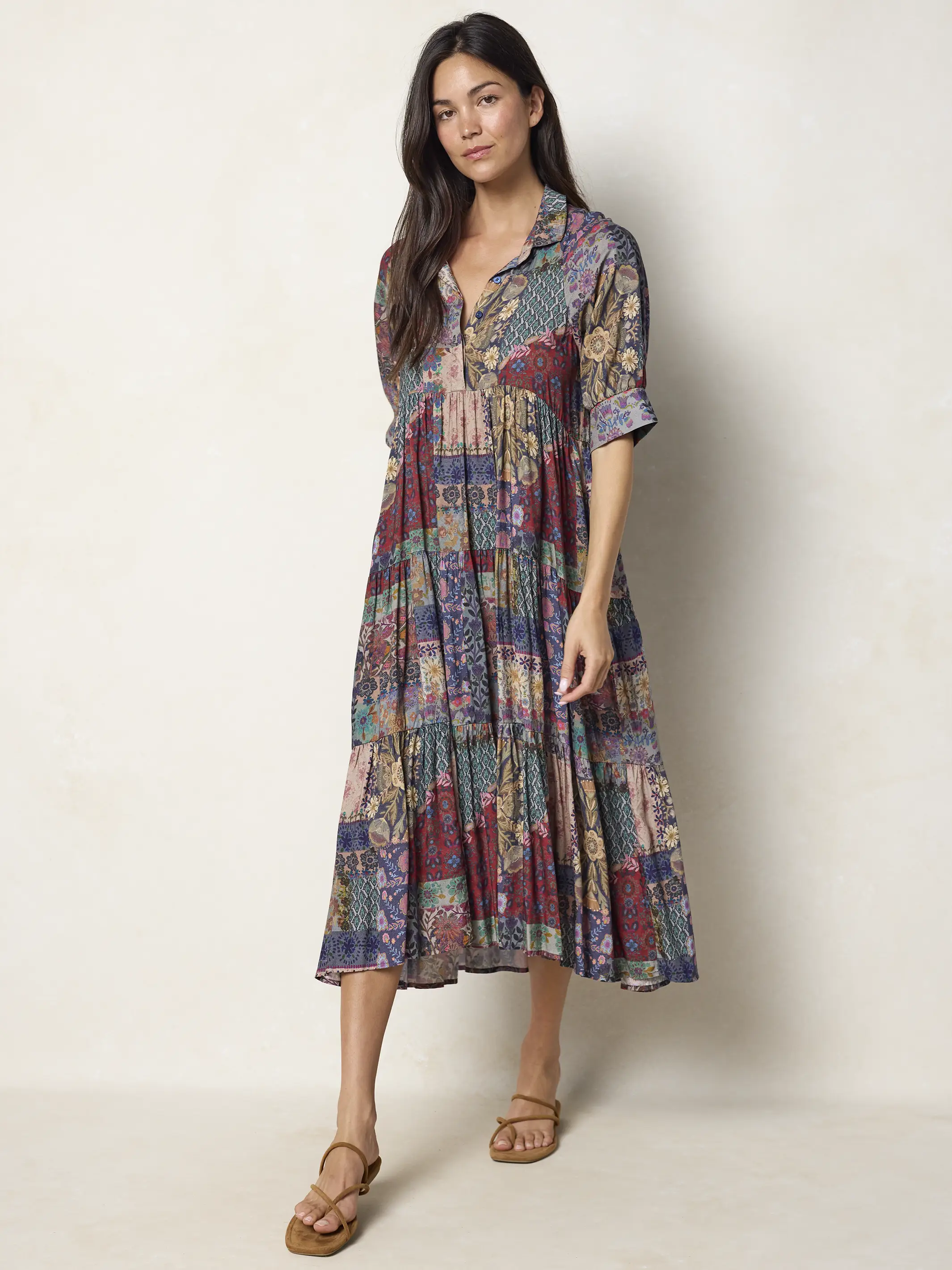 Rebecca Midi Dress - Blue Patchwork - Image 3