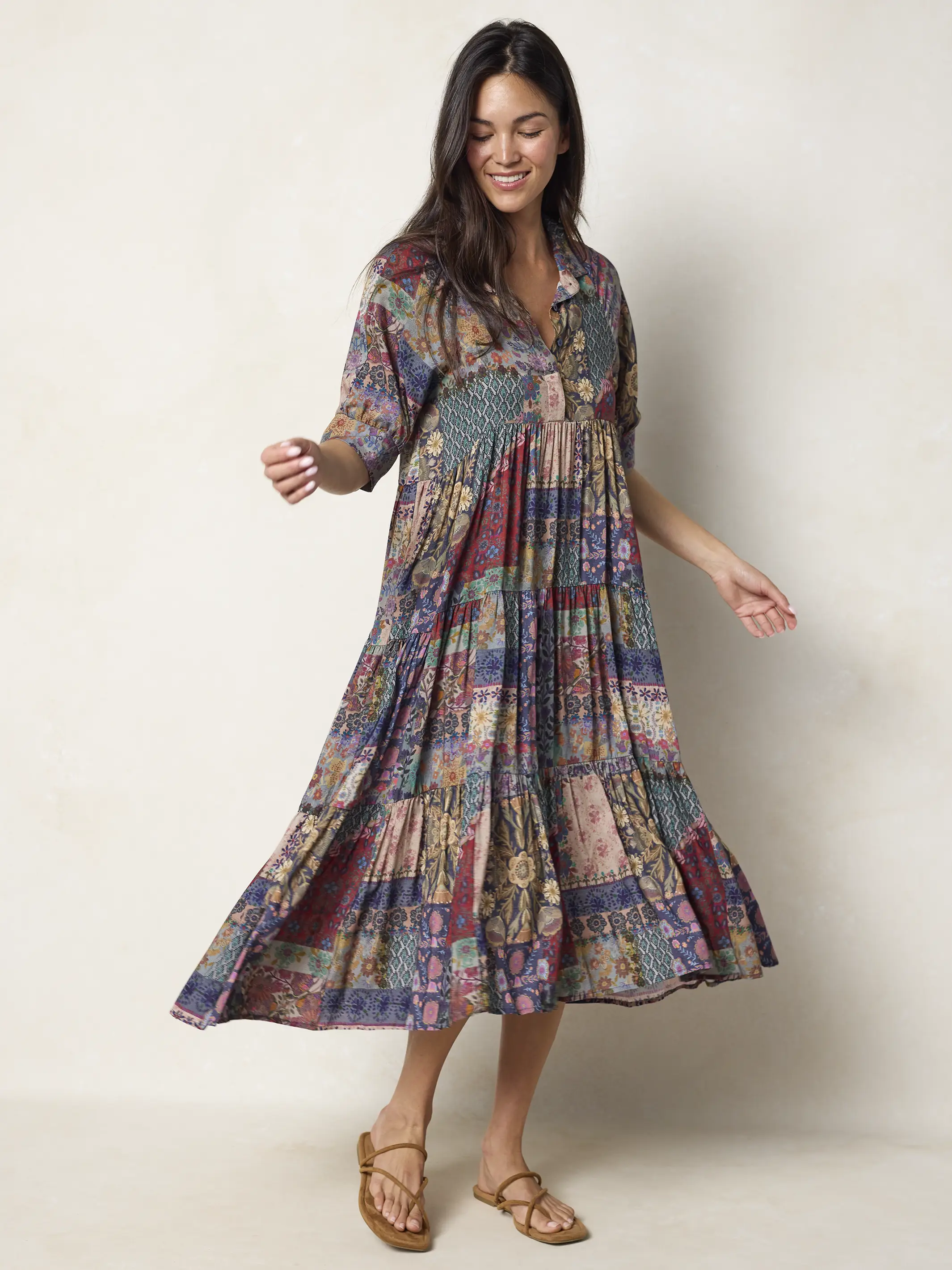 Rebecca Midi Dress - Blue Patchwork - Image 4