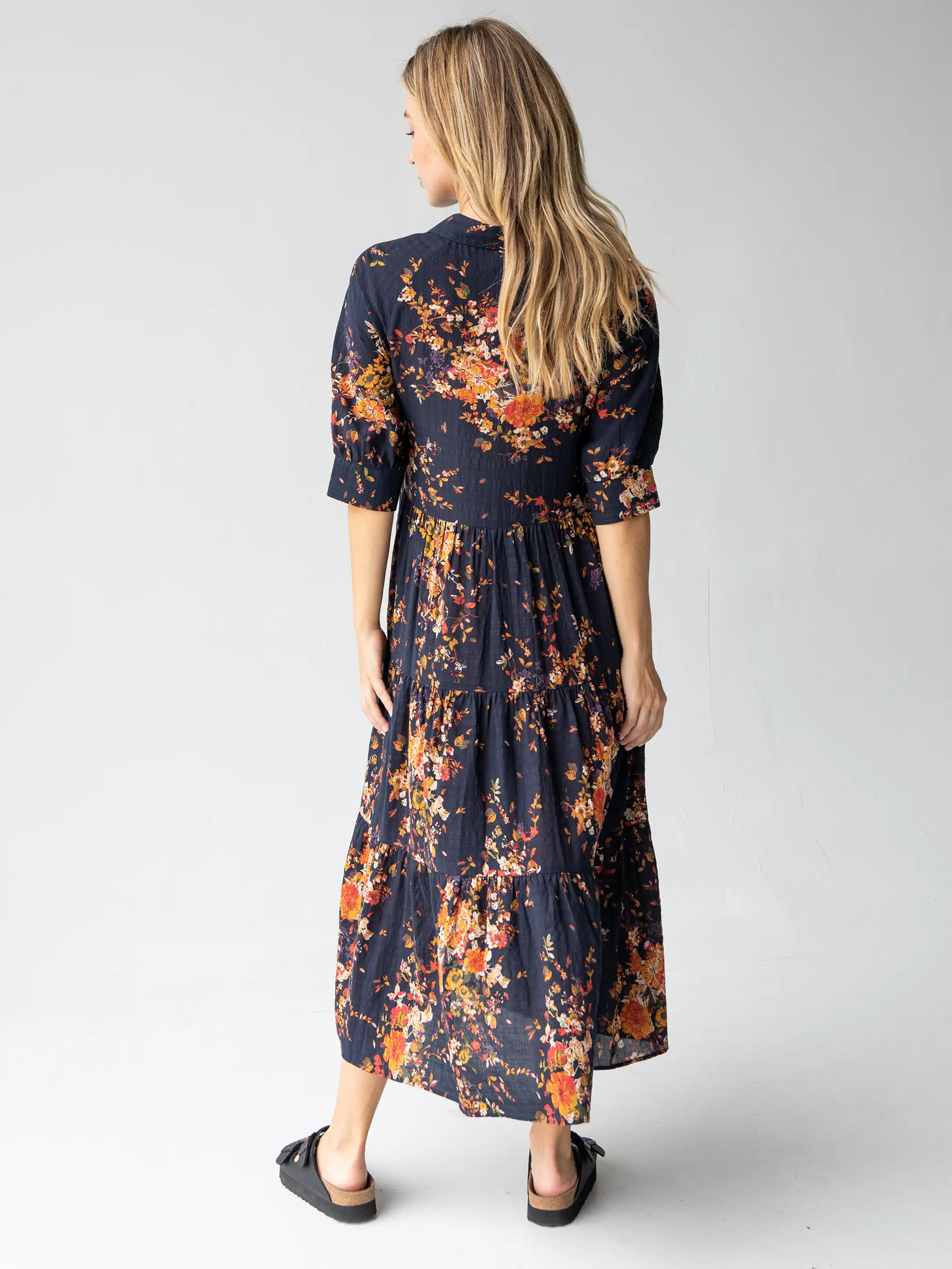 Rebecca Midi Dress - Navy Red Bouquets - Image 3