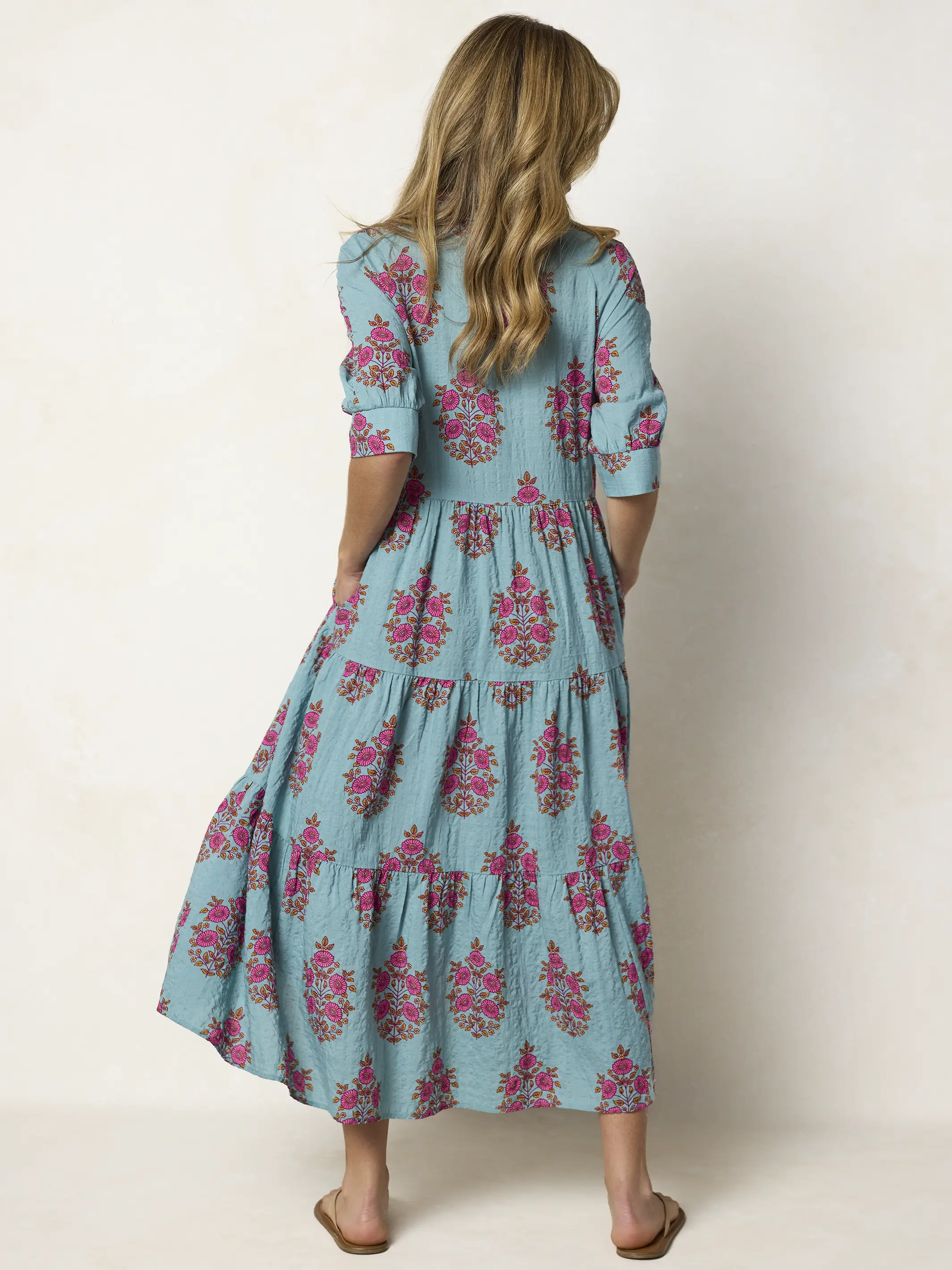 Rebecca Midi Dress - Teal Wildflower Medallion - Image 3