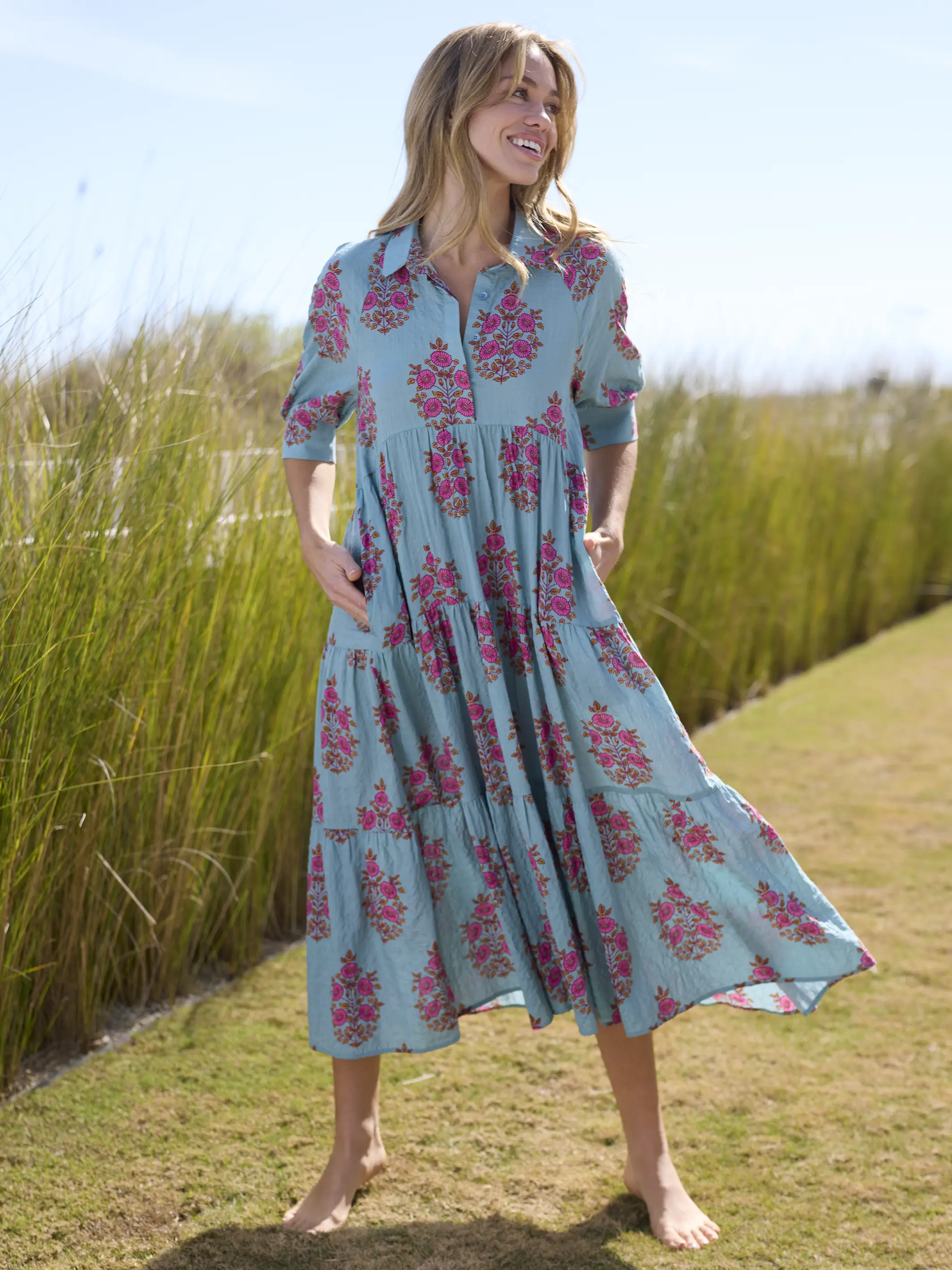 Rebecca Midi Dress - Teal Wildflower Medallion - Image 4