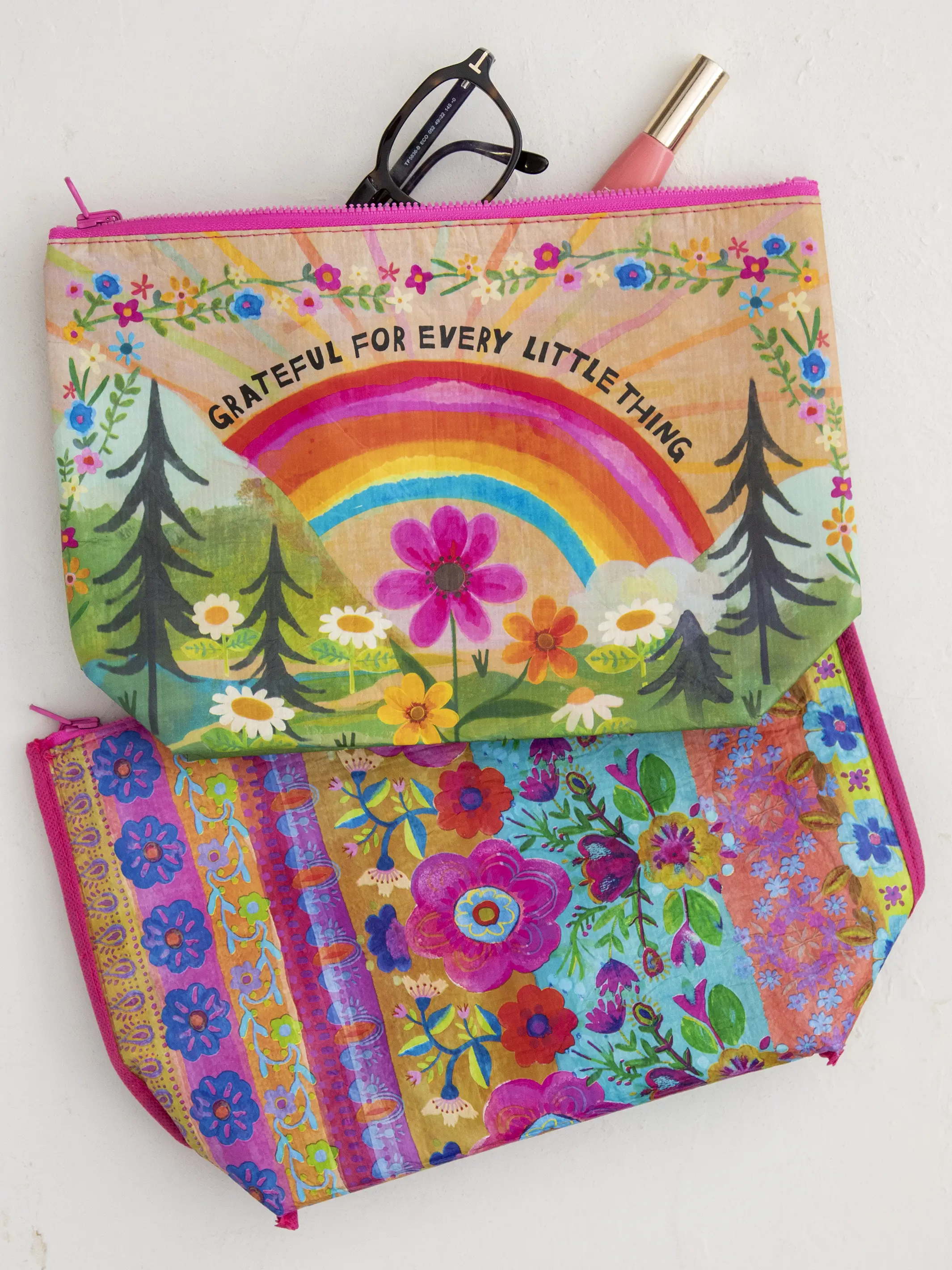 Recycled Reversible Zipper Pouch - Grateful - Image 2