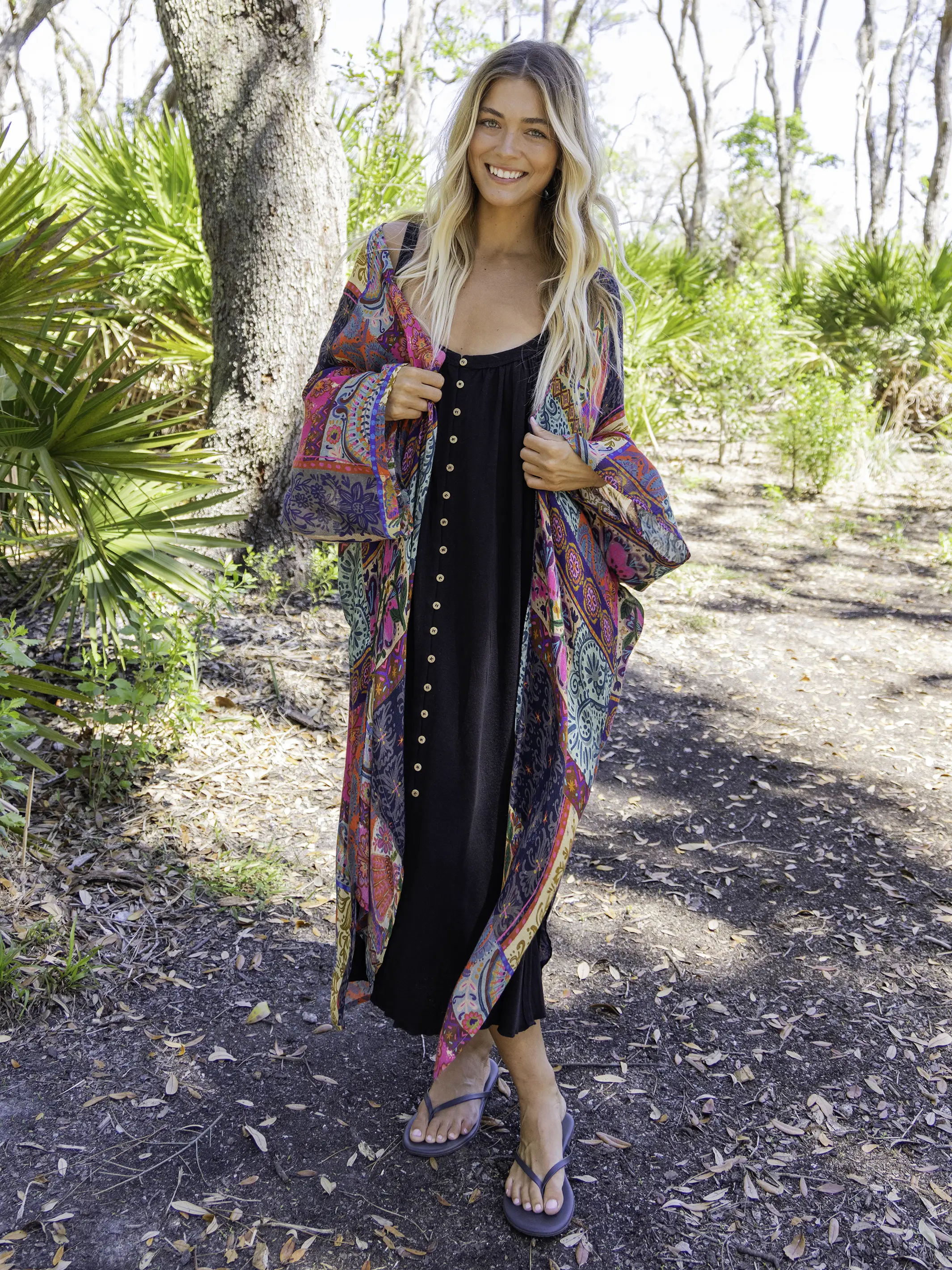 Relaxed Button Down Midi Dress - Black - Image 2