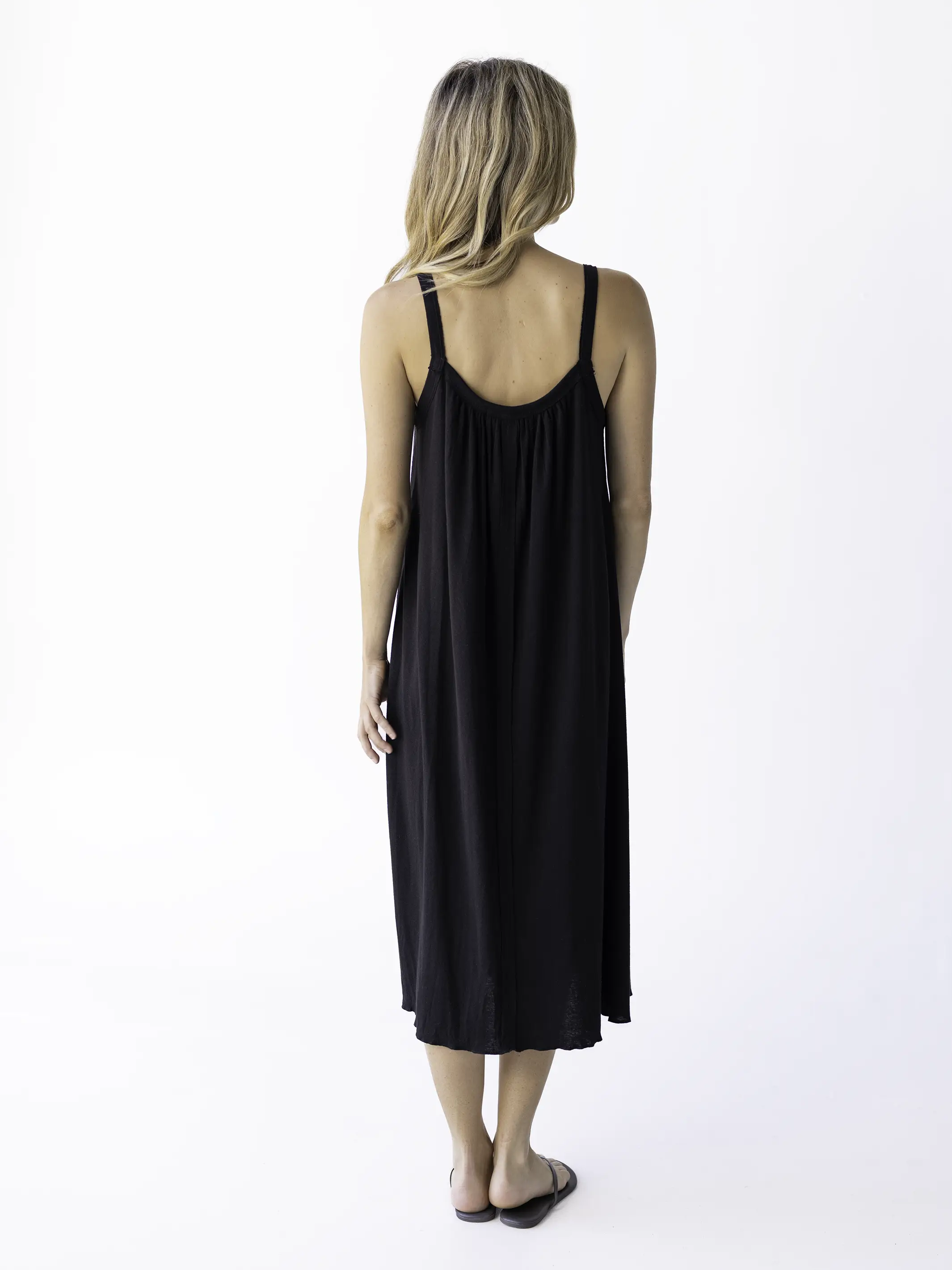 Relaxed Button Down Midi Dress - Black - Image 3