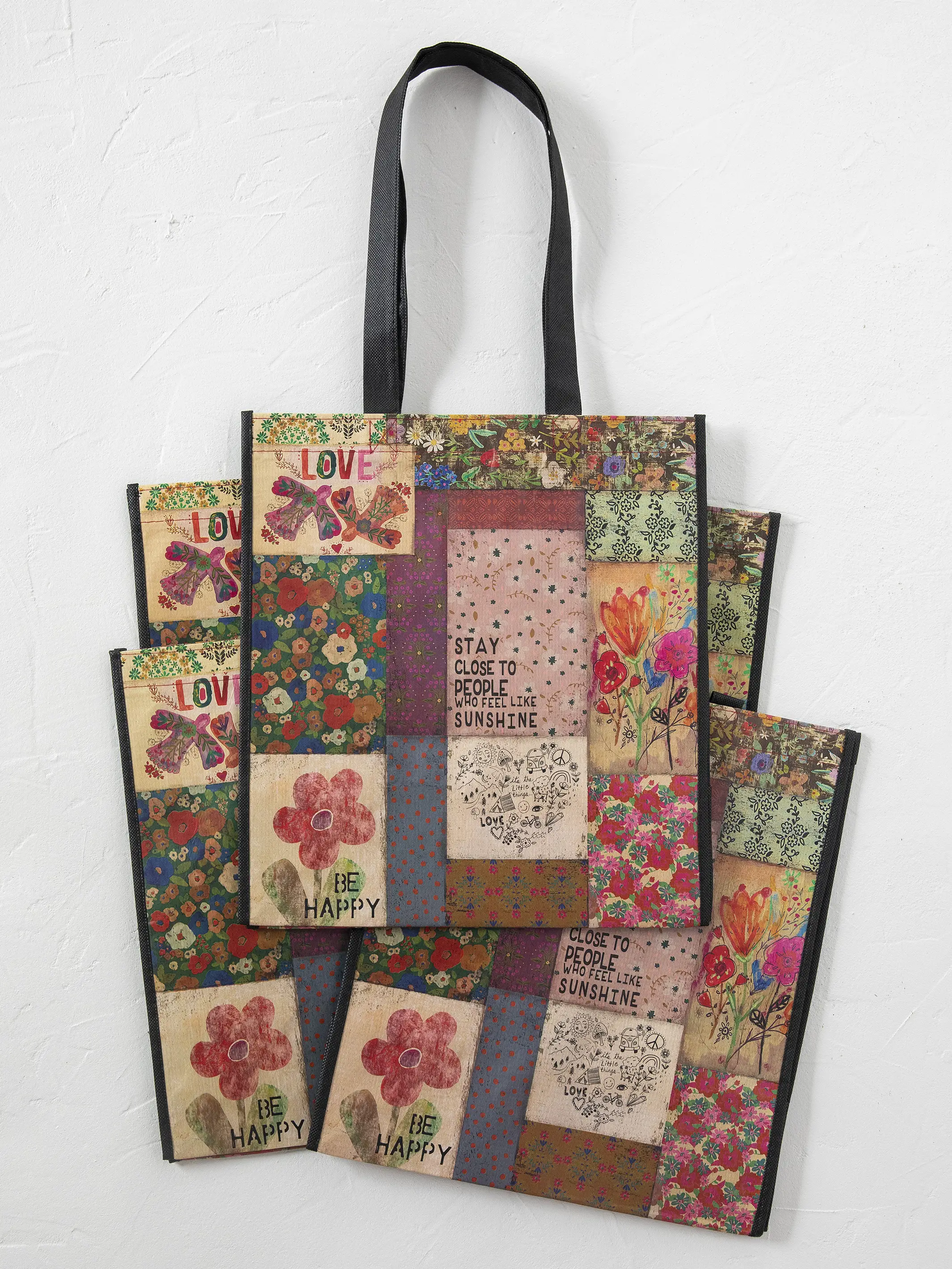Reusable Grocery Bags, Set of 5 - Patchwork Be Happy - Image 2
