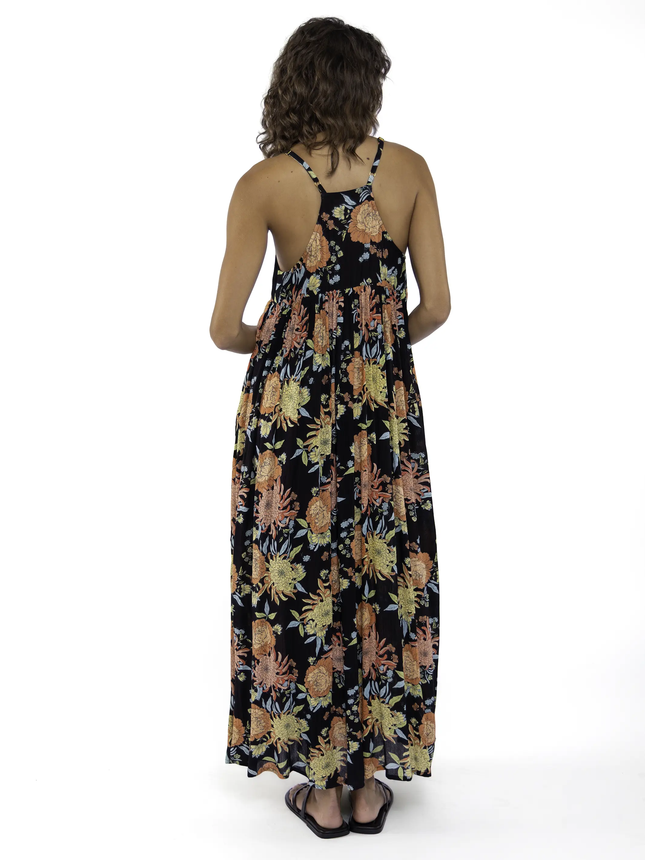 Reyna Deep V-Neck Maxi Dress - Black Marigold Floral - Image 3