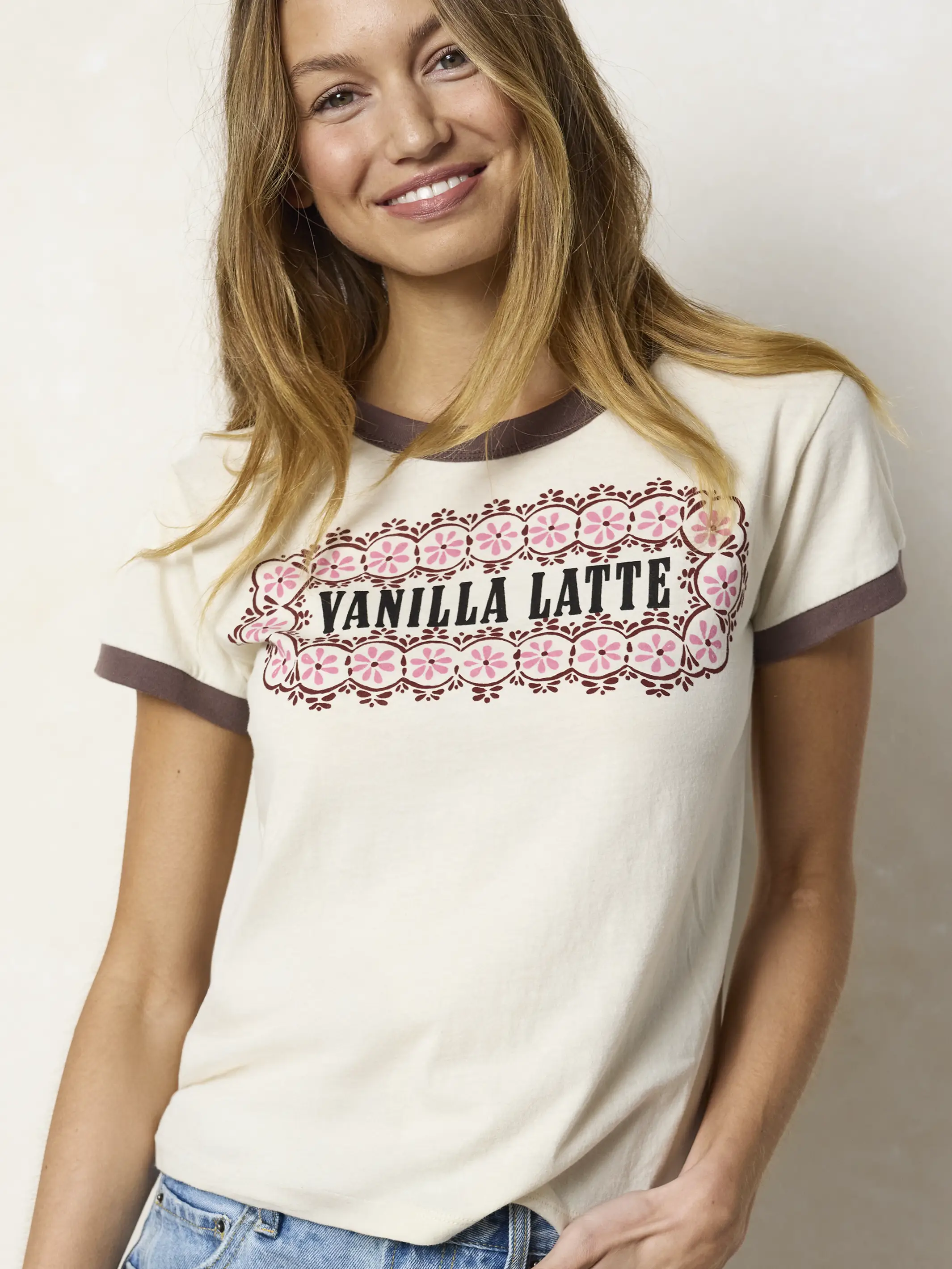 Ringer Cotton Baby Tee - Vanilla Latte - Image 3