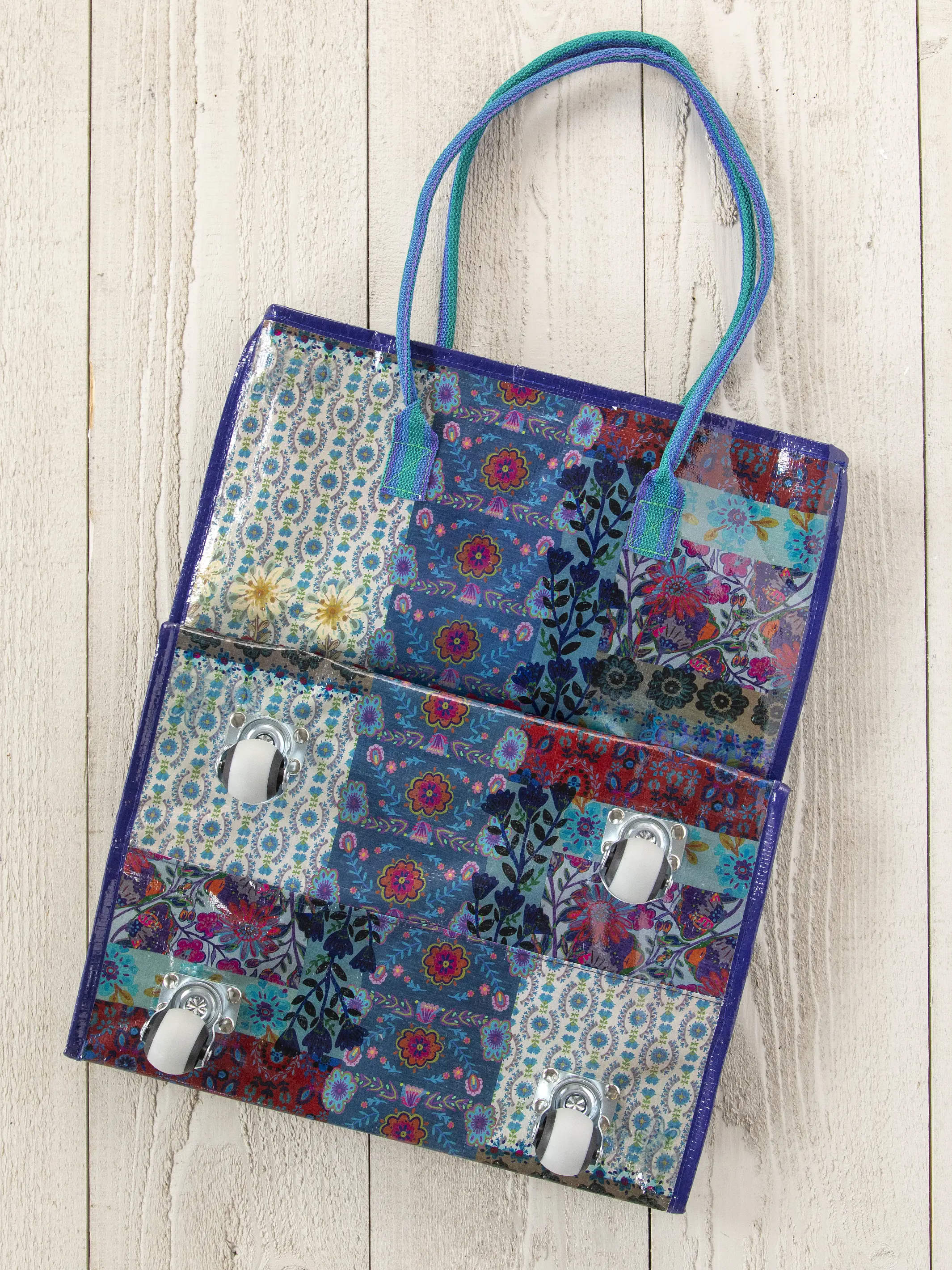 Rolling Tote Bag - Blue Patchwork - Image 3