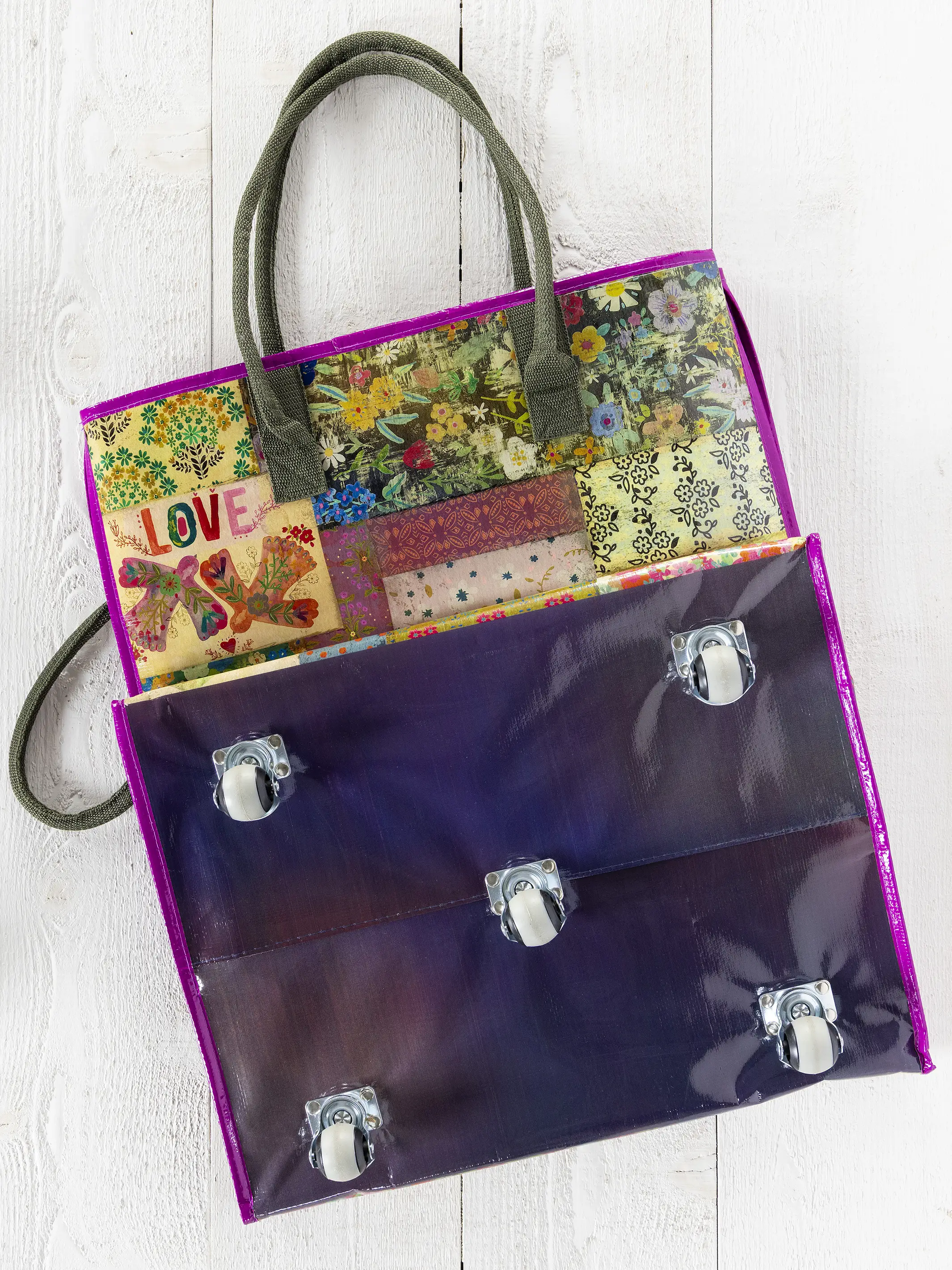 Rolling Tote Bag - Patchwork Chirps - Image 3