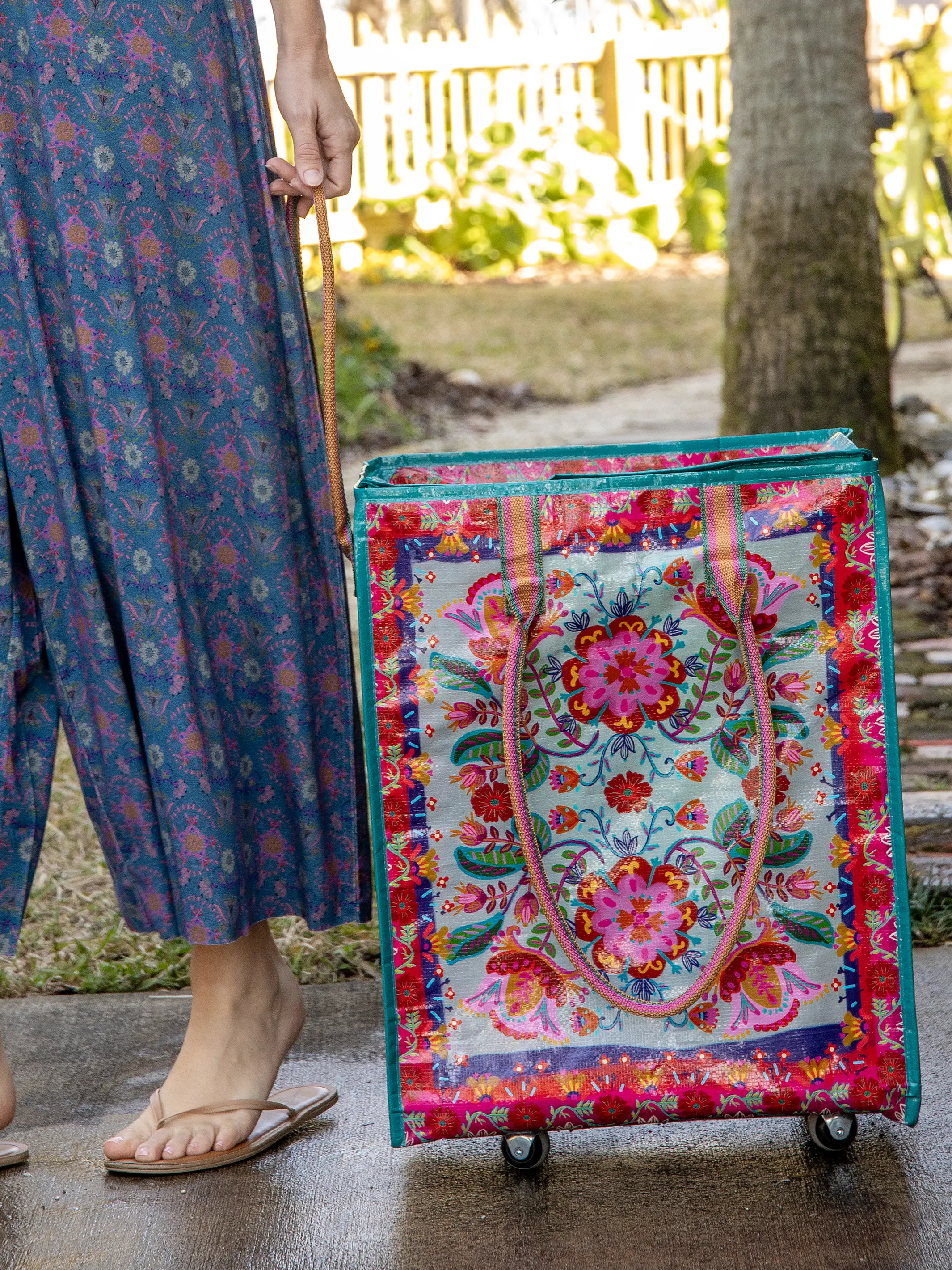 Rolling Tote Bag - Red Folk Flower - Image 2