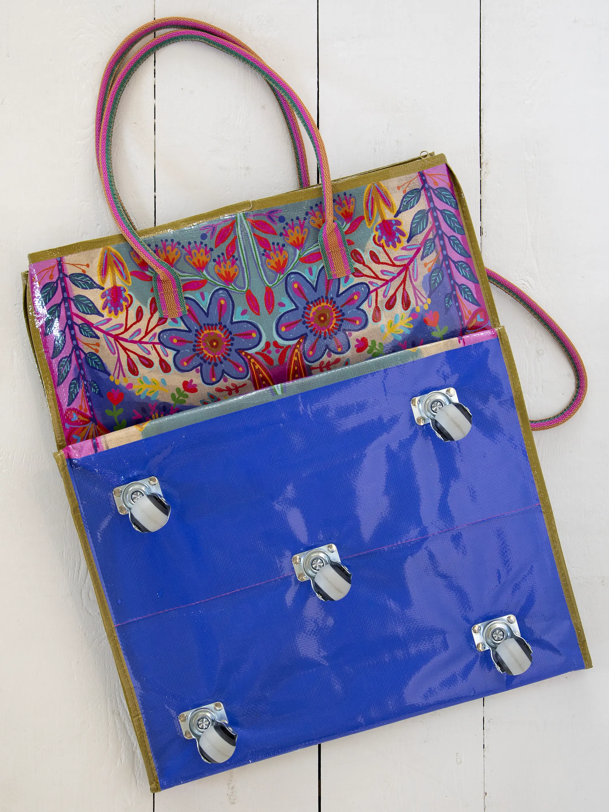 Rolling Tote Bag - XL Royal Blue Folk Flower - Image 3