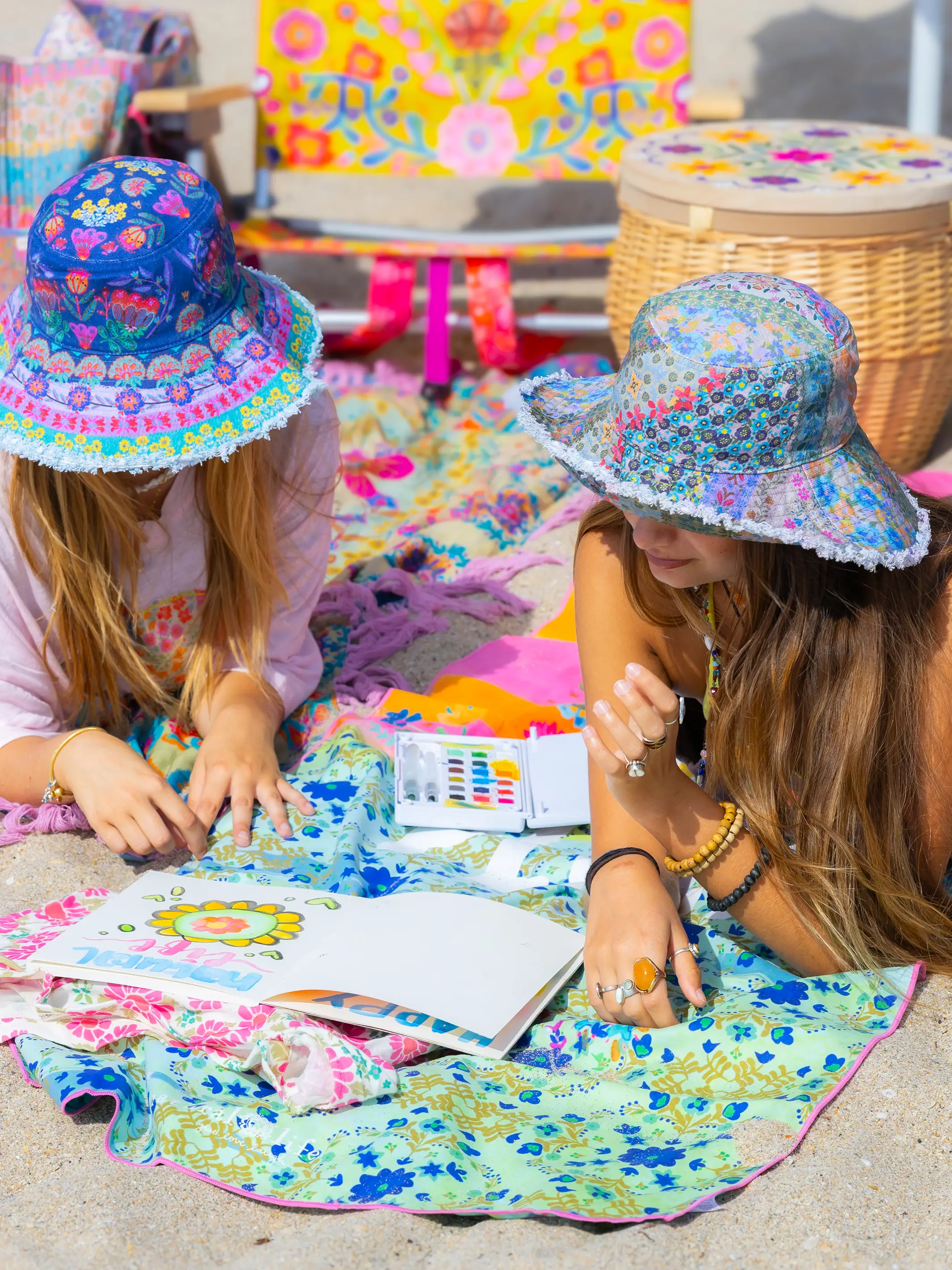 Sandy Days Bucket Hat - Teal Folk Border - Image 4