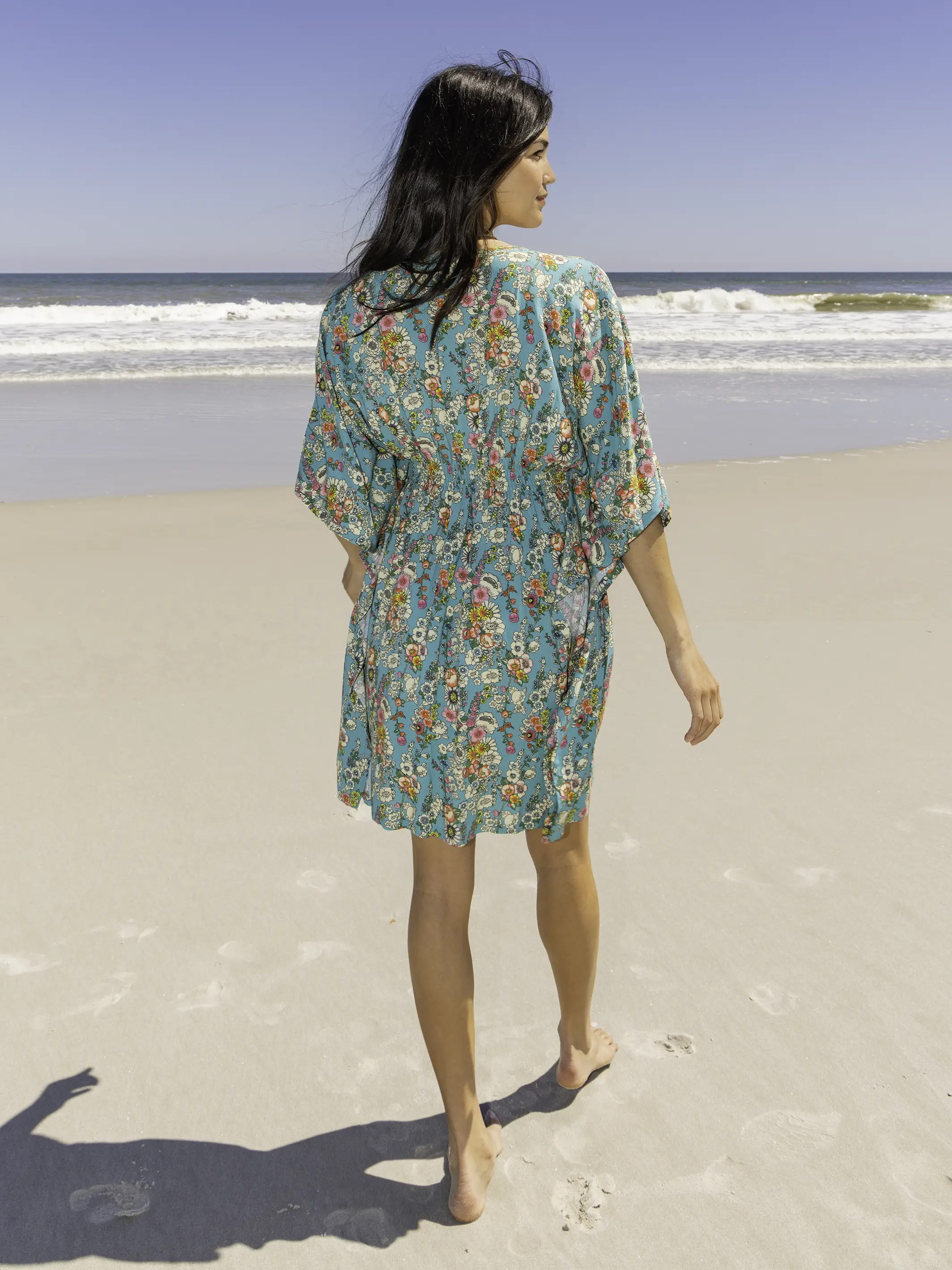 Sanibel Kaftan Mini Dress - Turquoise Floral - Image 3