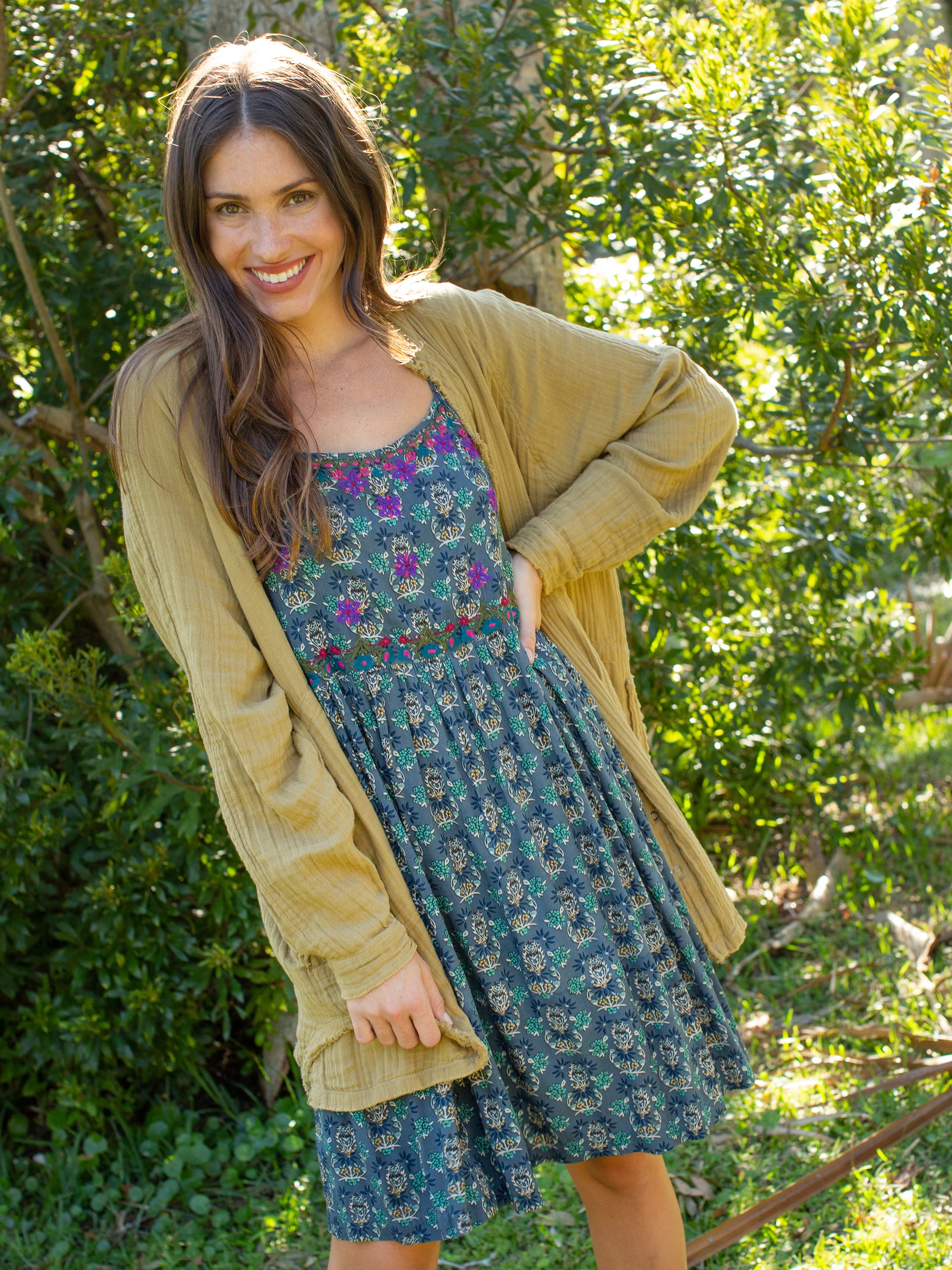 Sara Embroidered Dress - Dark Teal Medallion - Image 2