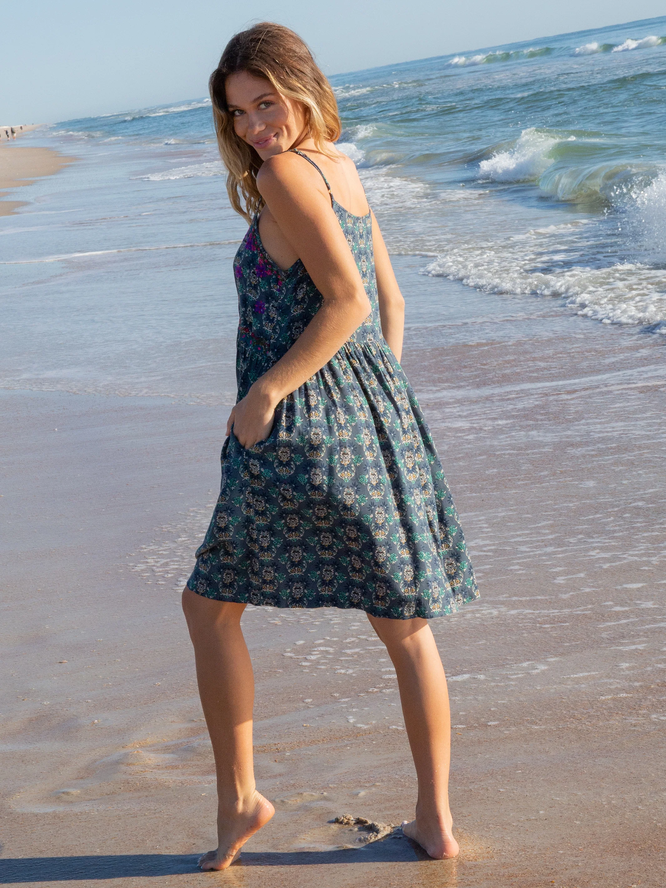 Sara Embroidered Dress - Dark Teal Medallion - Image 3