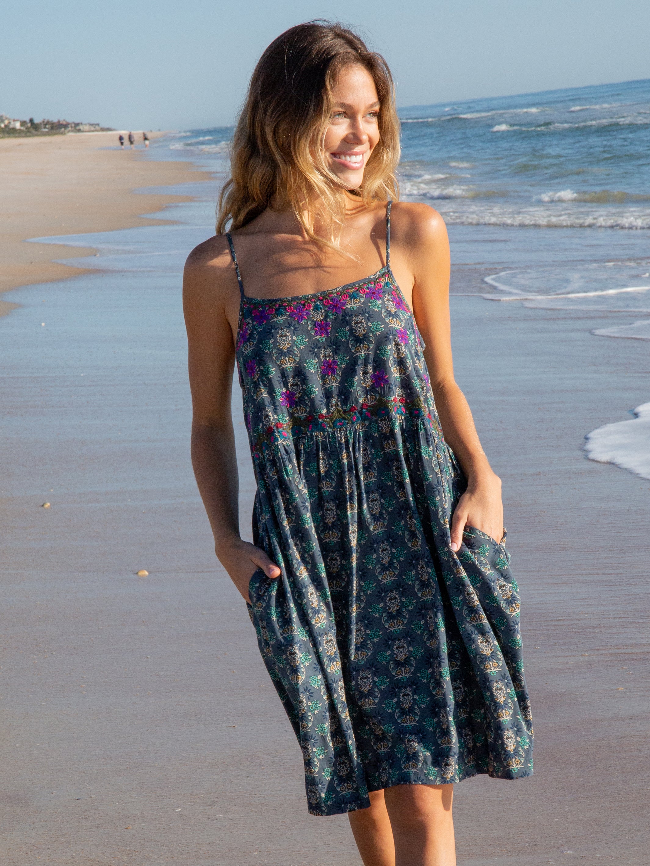 Sara Embroidered Dress - Dark Teal Medallion - Image 4
