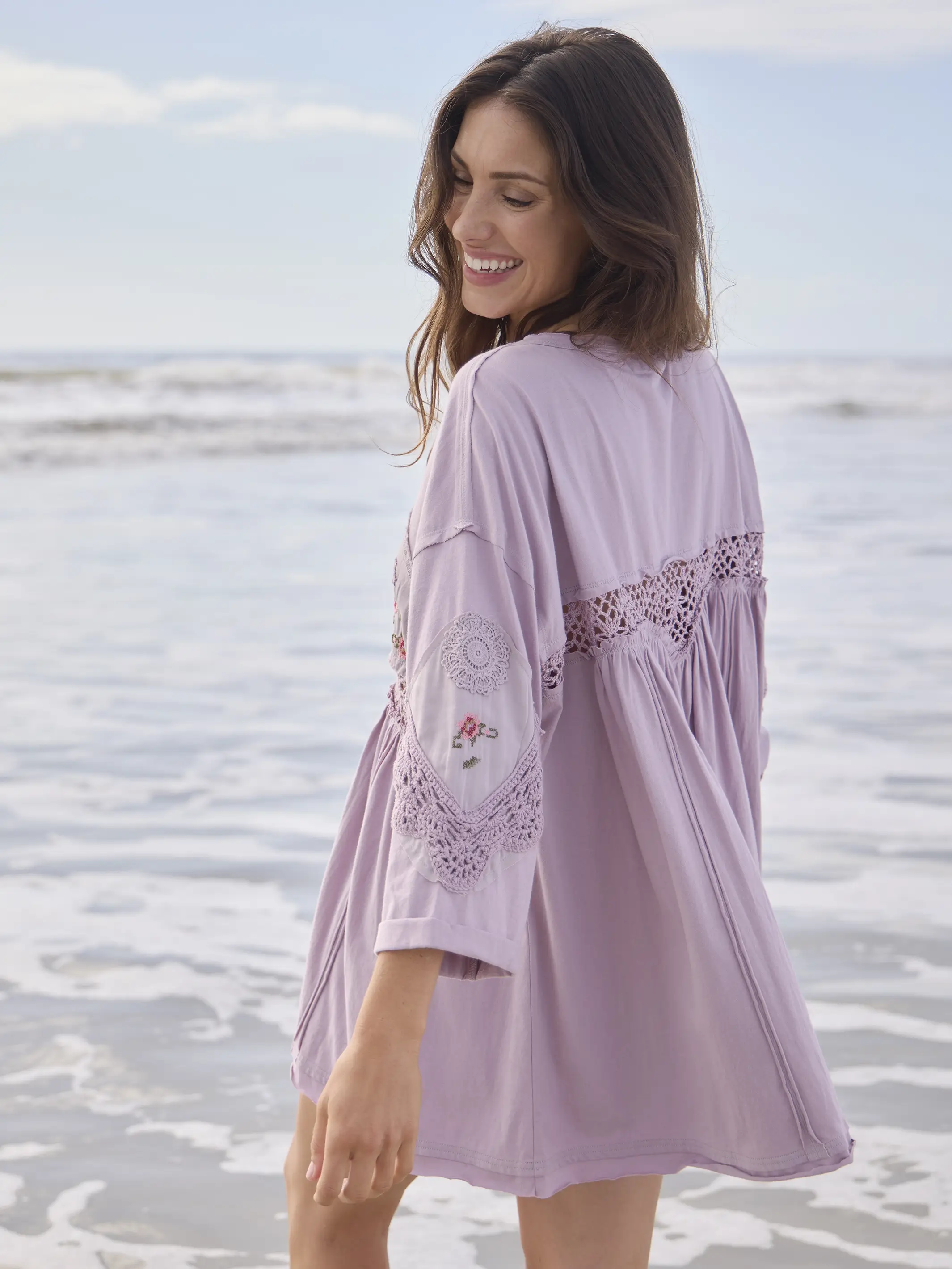 Secret Garden Embroidered Cotton Tunic - Lavender - Image 3
