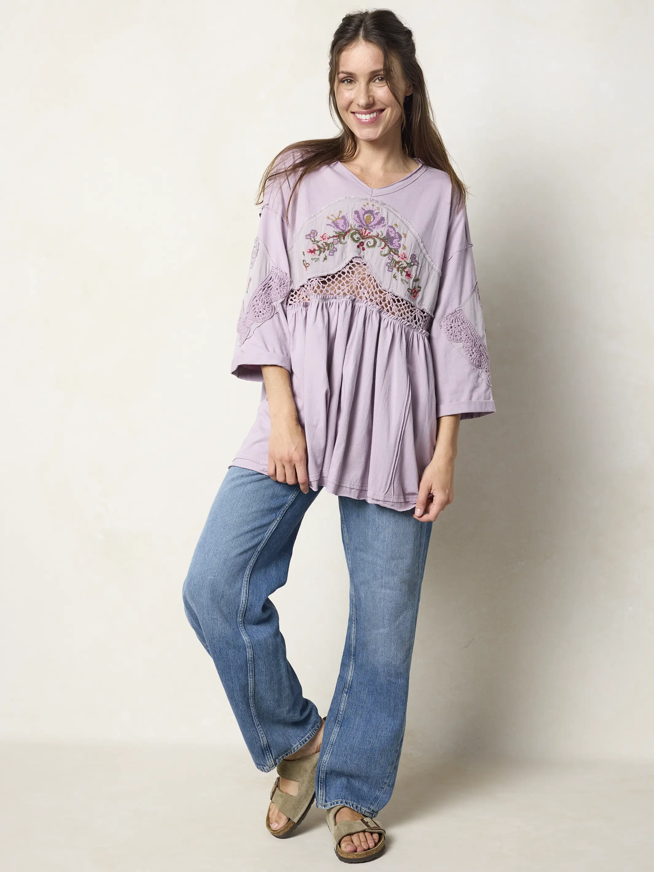 Secret Garden Embroidered Cotton Tunic - Lavender - Image 5