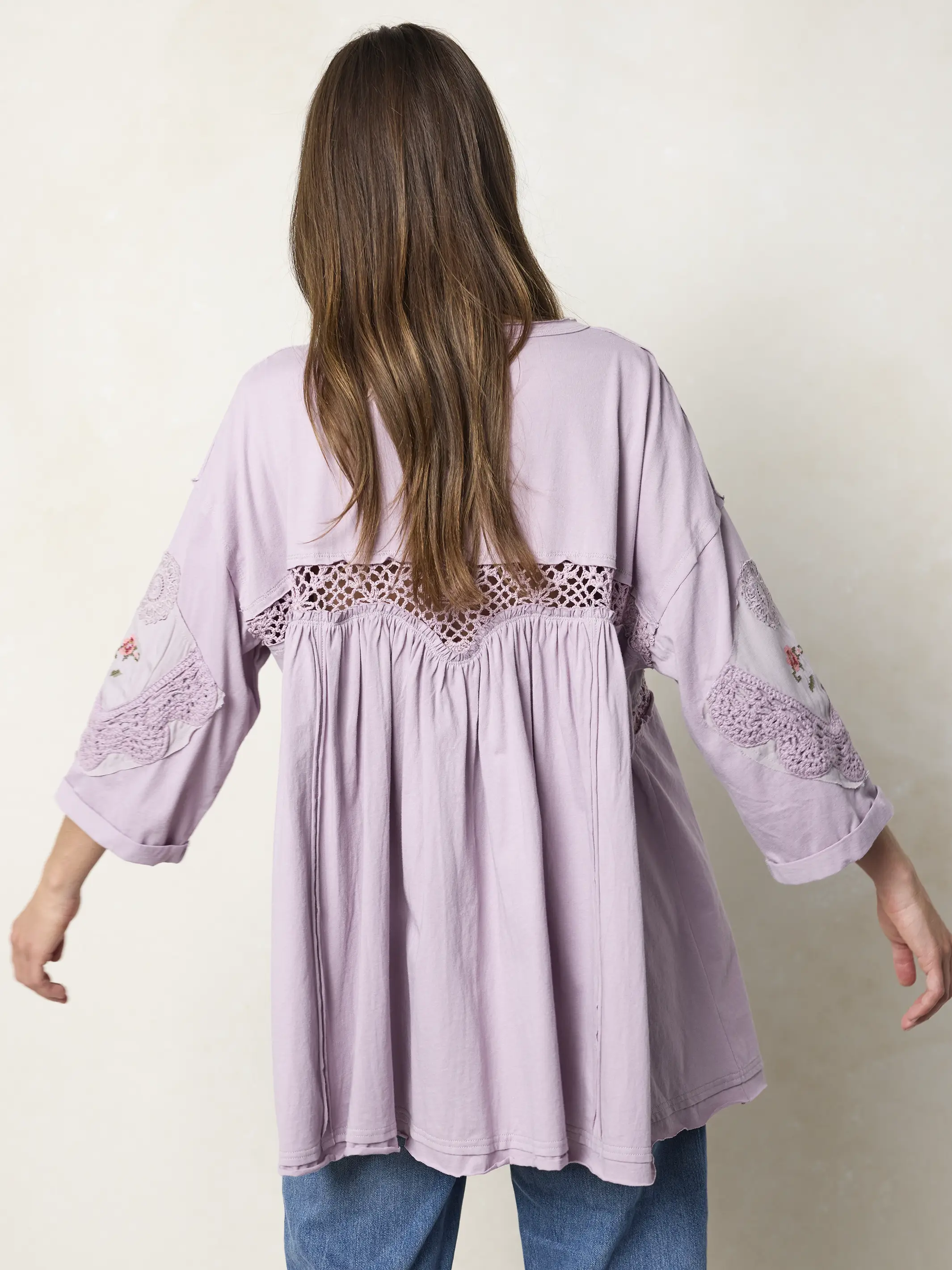 Secret Garden Embroidered Cotton Tunic - Lavender - Image 6