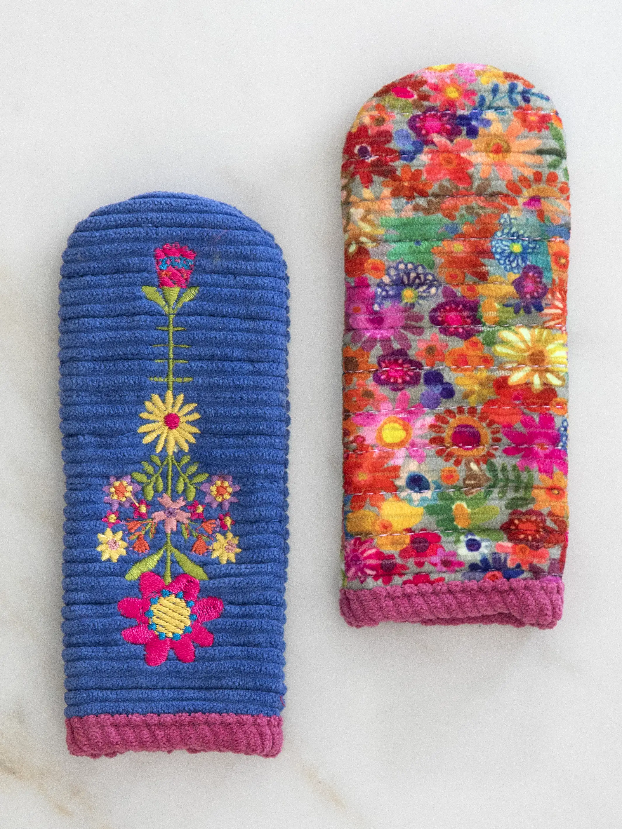 Skillet Handle Holders, Set of 2 - Blue Folk Flower Patchwork - Image 2