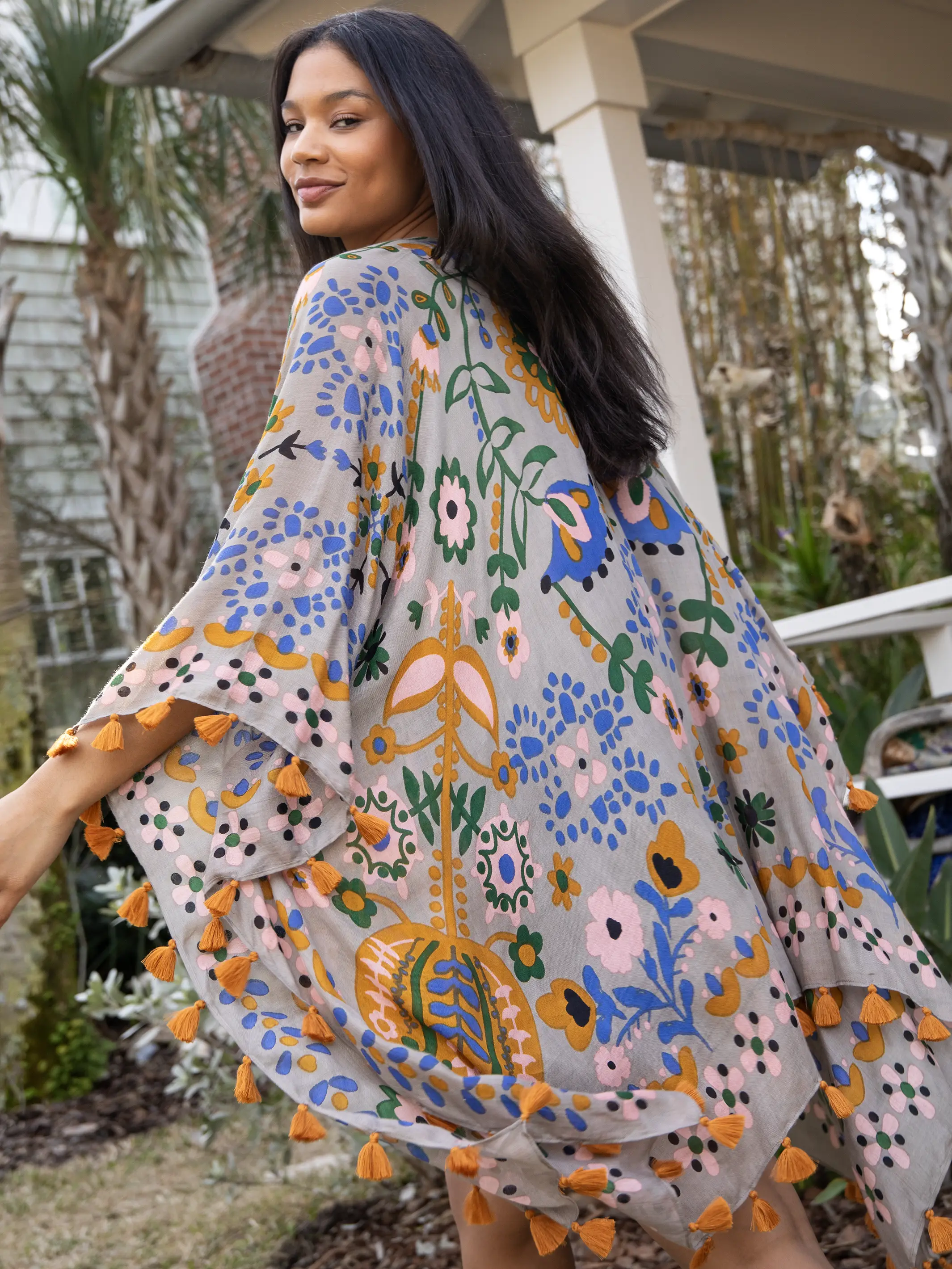 Soleil Tassel Kimono - Light Grey Mandala - Image 3