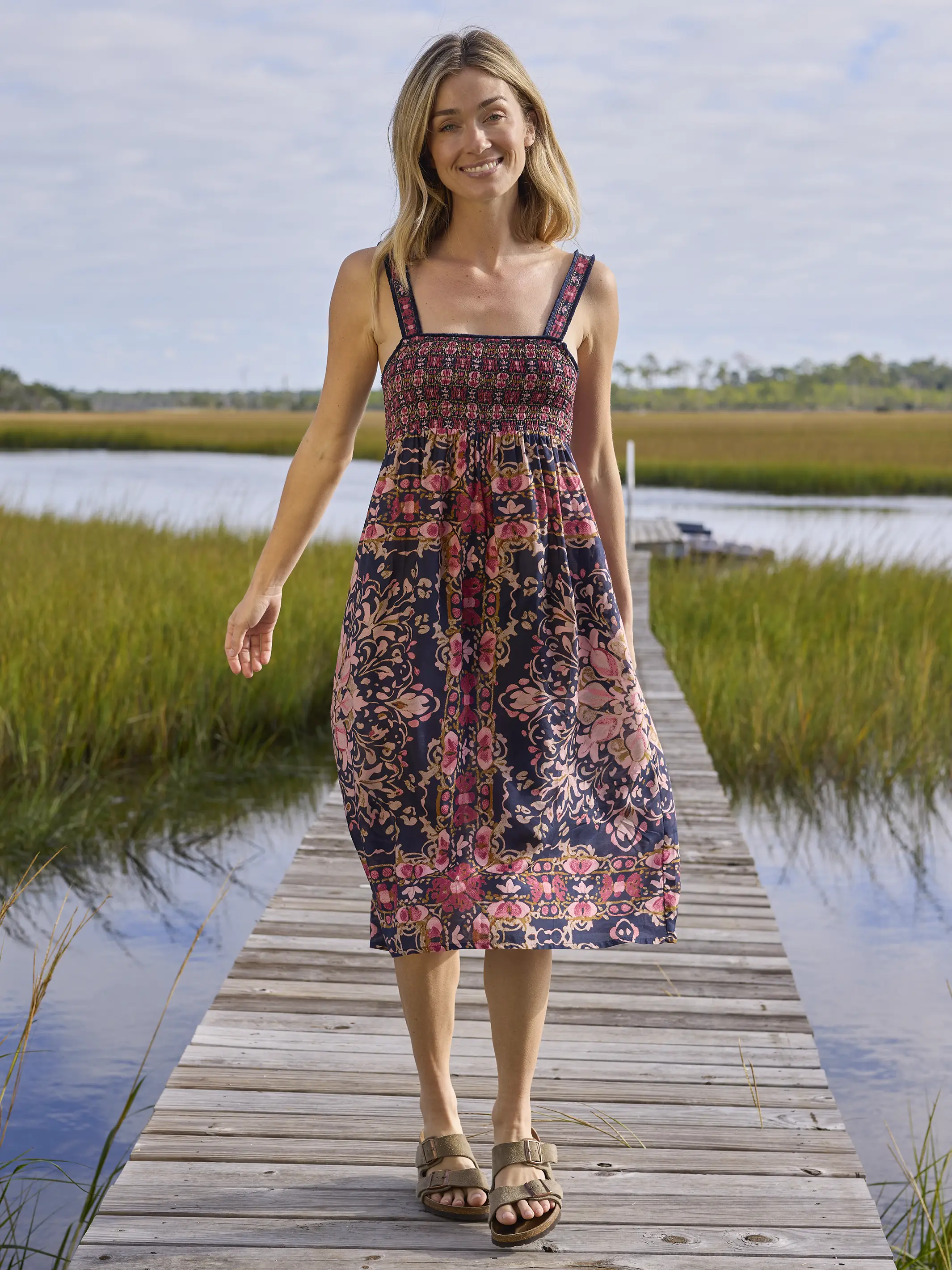 Spring In Your Step Midi Dress - Mandala Bandana Navy - Image 4
